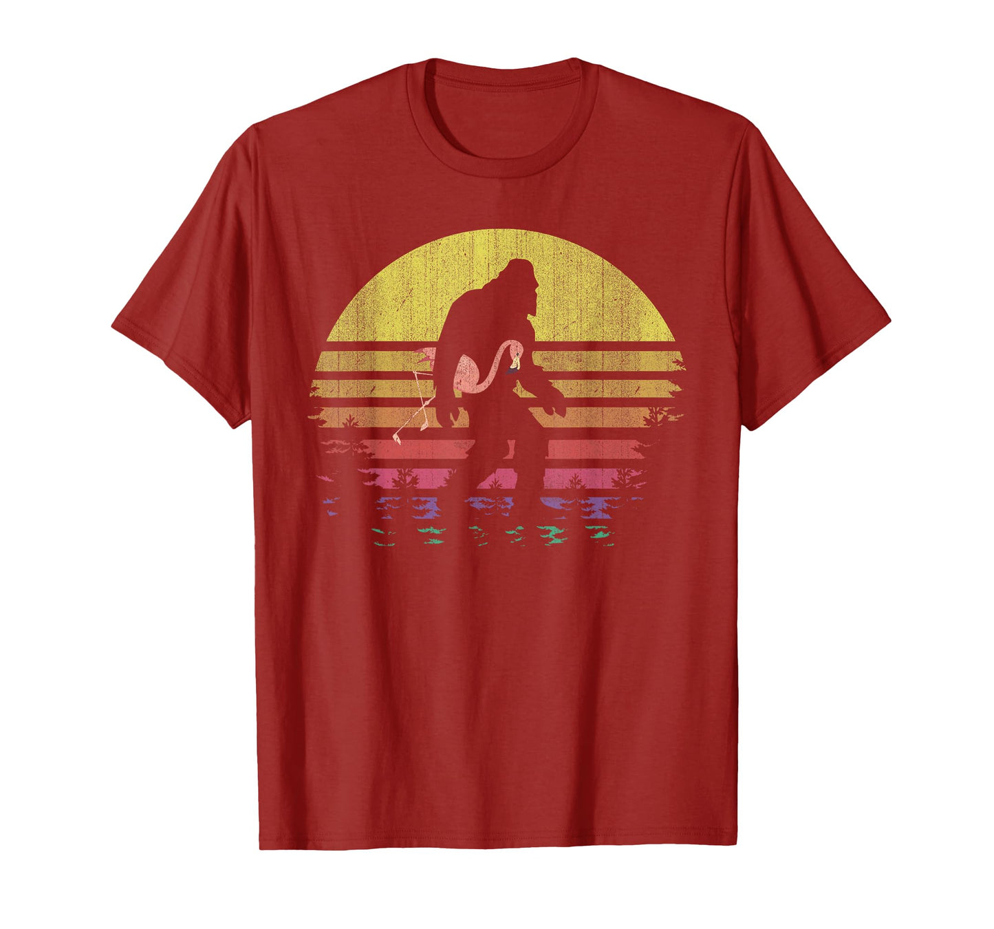 Bigfoot Flamingo Yeti Sasquatch Vintage Sunset T-Shirt
