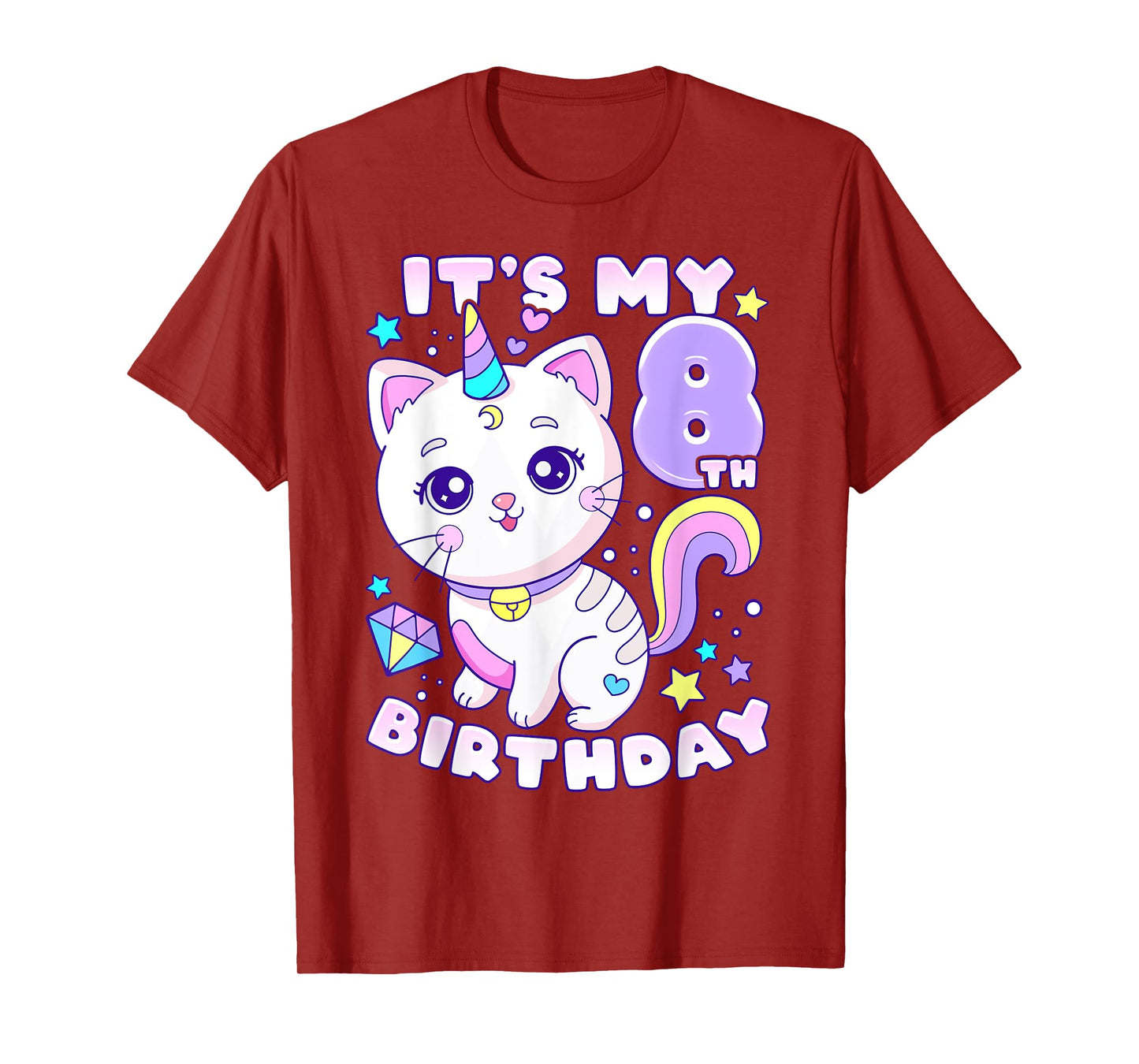 Birthday girl 8 years old, cat, unicorn, 8th birthday T-Shirt