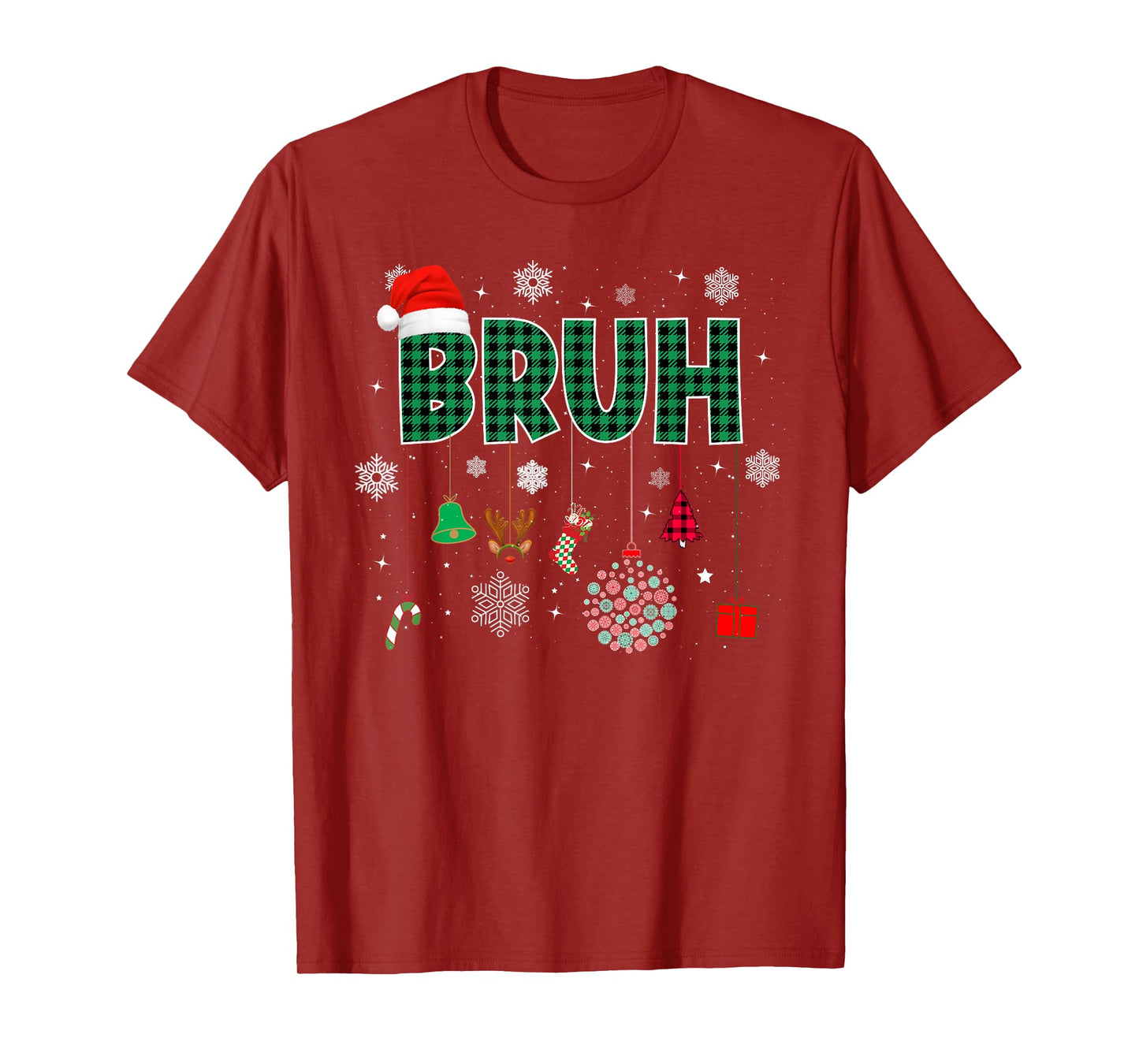 Bruh Christmas Green Plaid Boys Kids Girls Xmas Pajamas T-Shirt