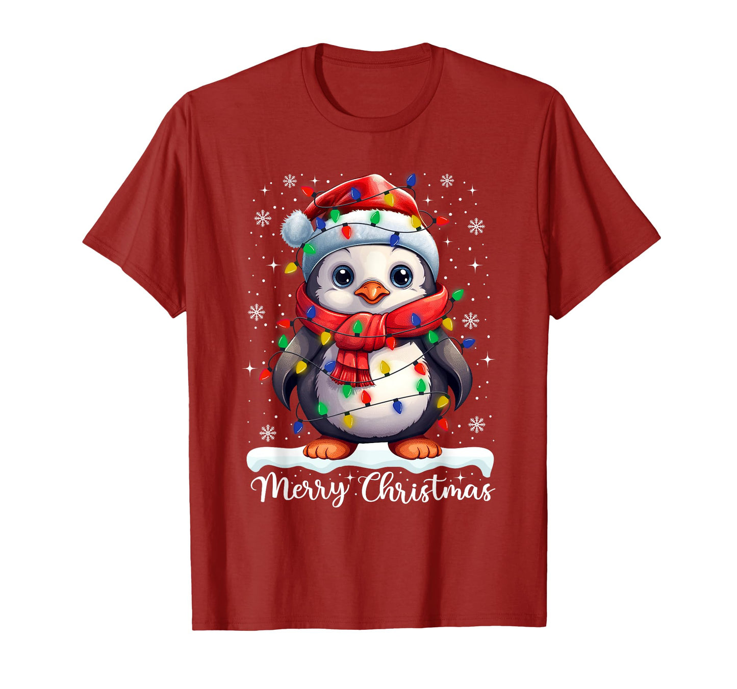 Merry Christmas Penguin Santa Hat Xmas Family Men Women T-Shirt