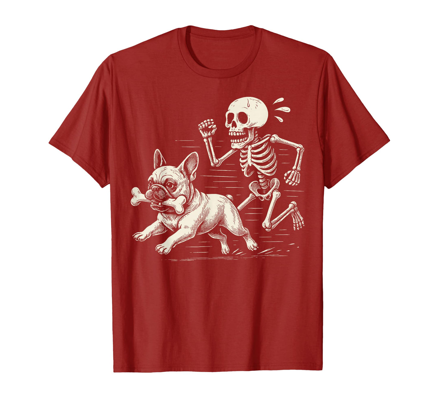 Funny Halloween French Bulldog and Skeleton T-Shirt