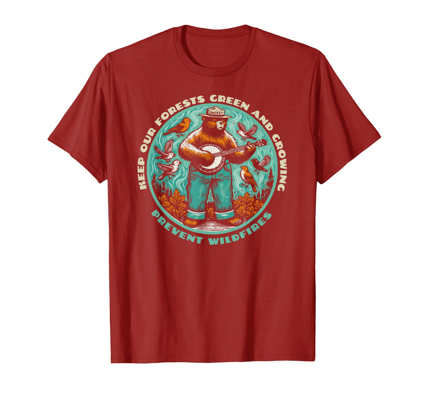 Prevent Wildfires Smokey Bear, Banjo & Birds T-Shirt