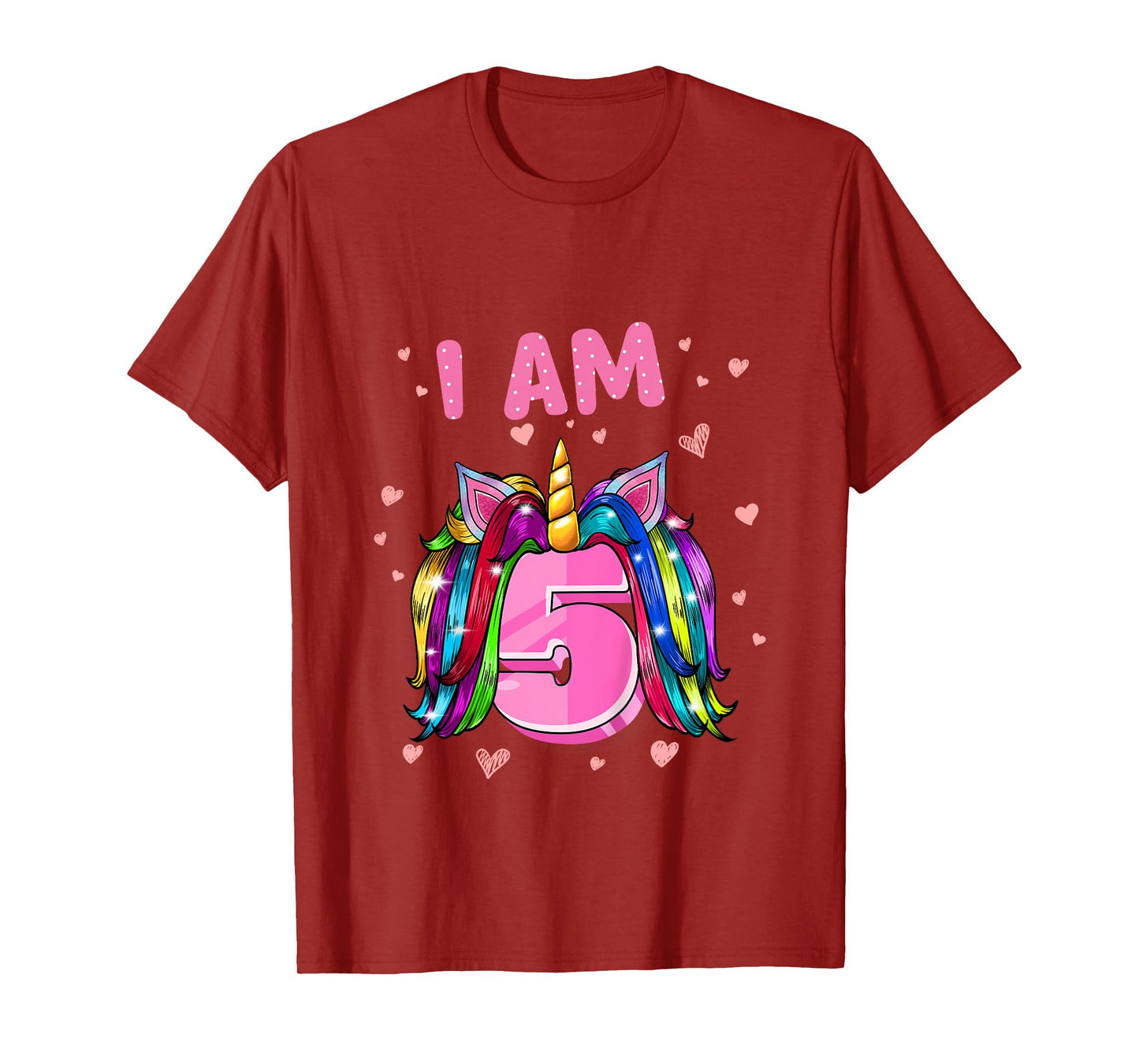 Girl 5th Birthday Unicorn I Am 5 T-Shirt