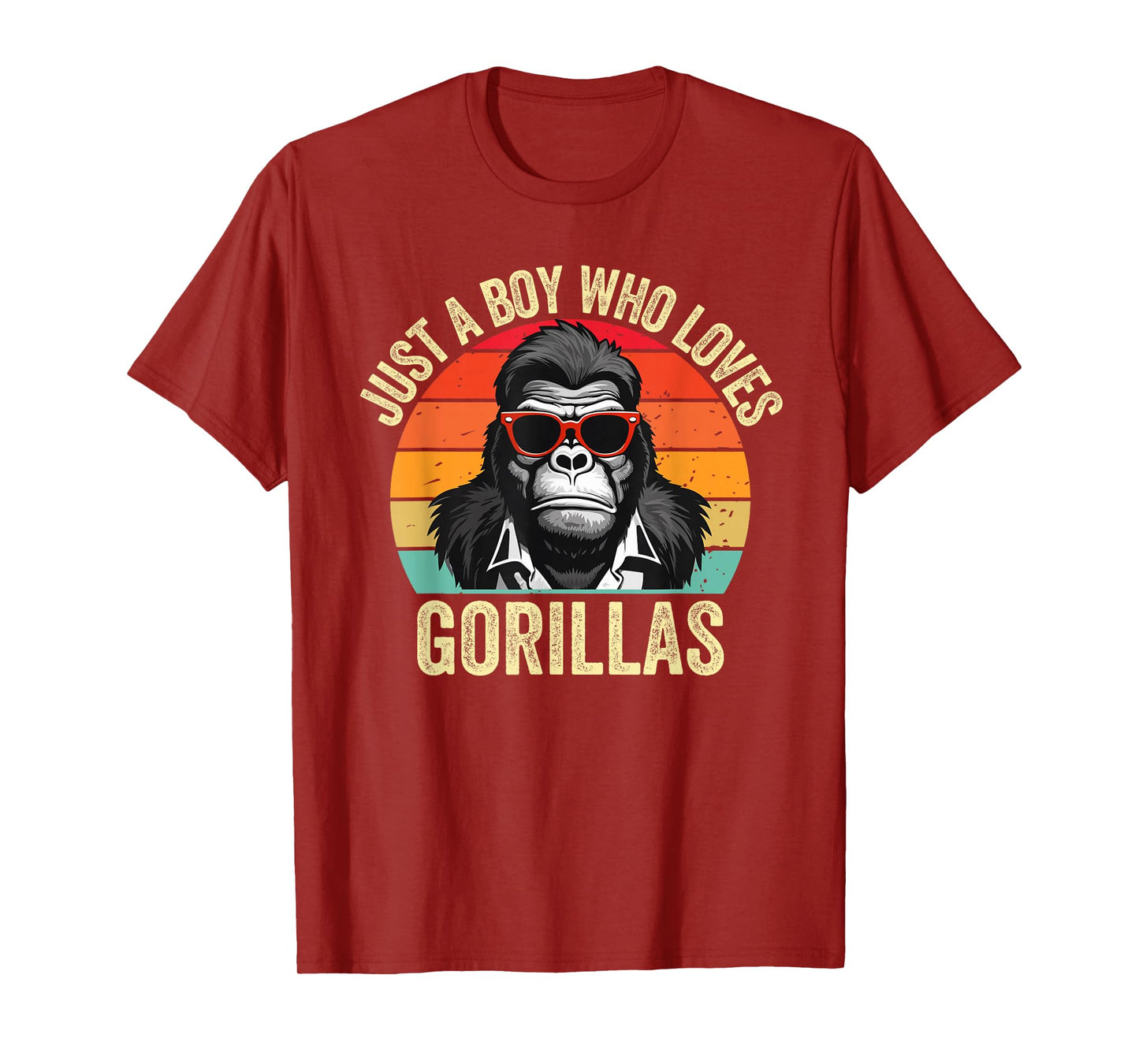 Just A Boy Who Loves Gorillas Kids Retro Gorilla Sunglasses T-Shirt