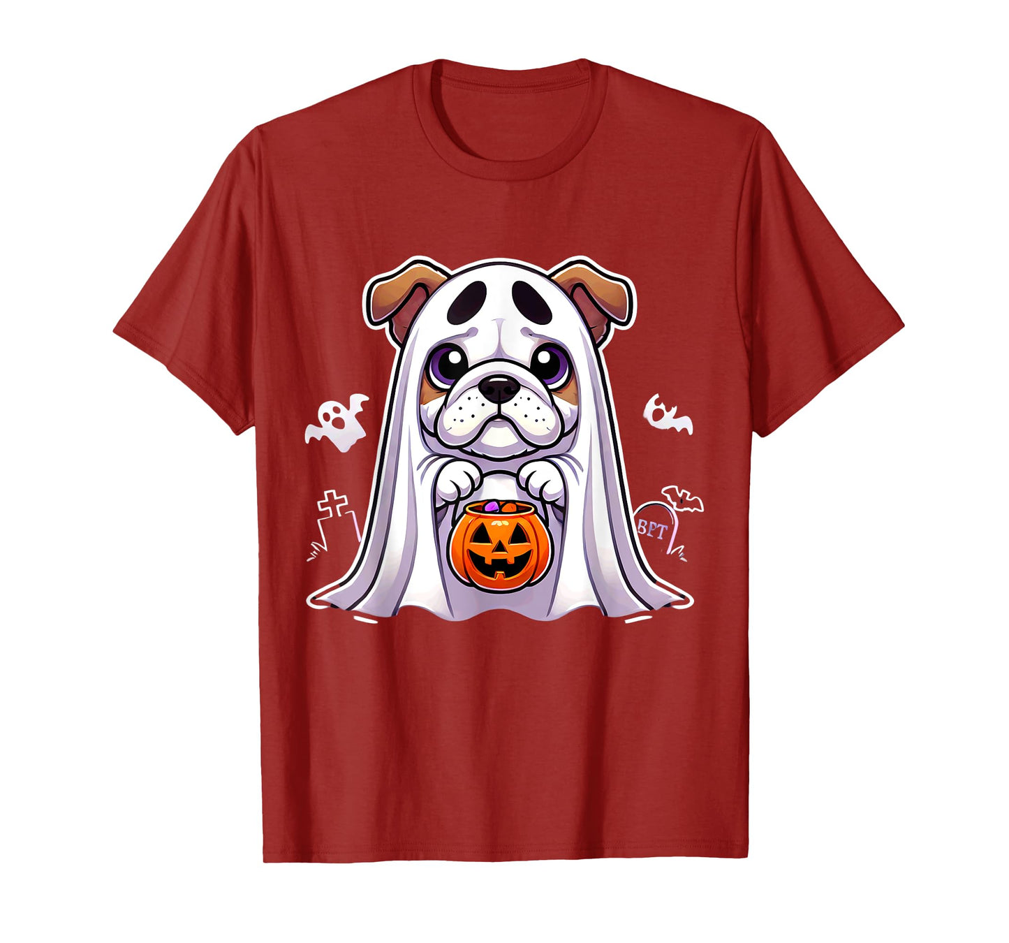 Bulldog Ghost Halloween Dog Men Women Kids T-Shirt