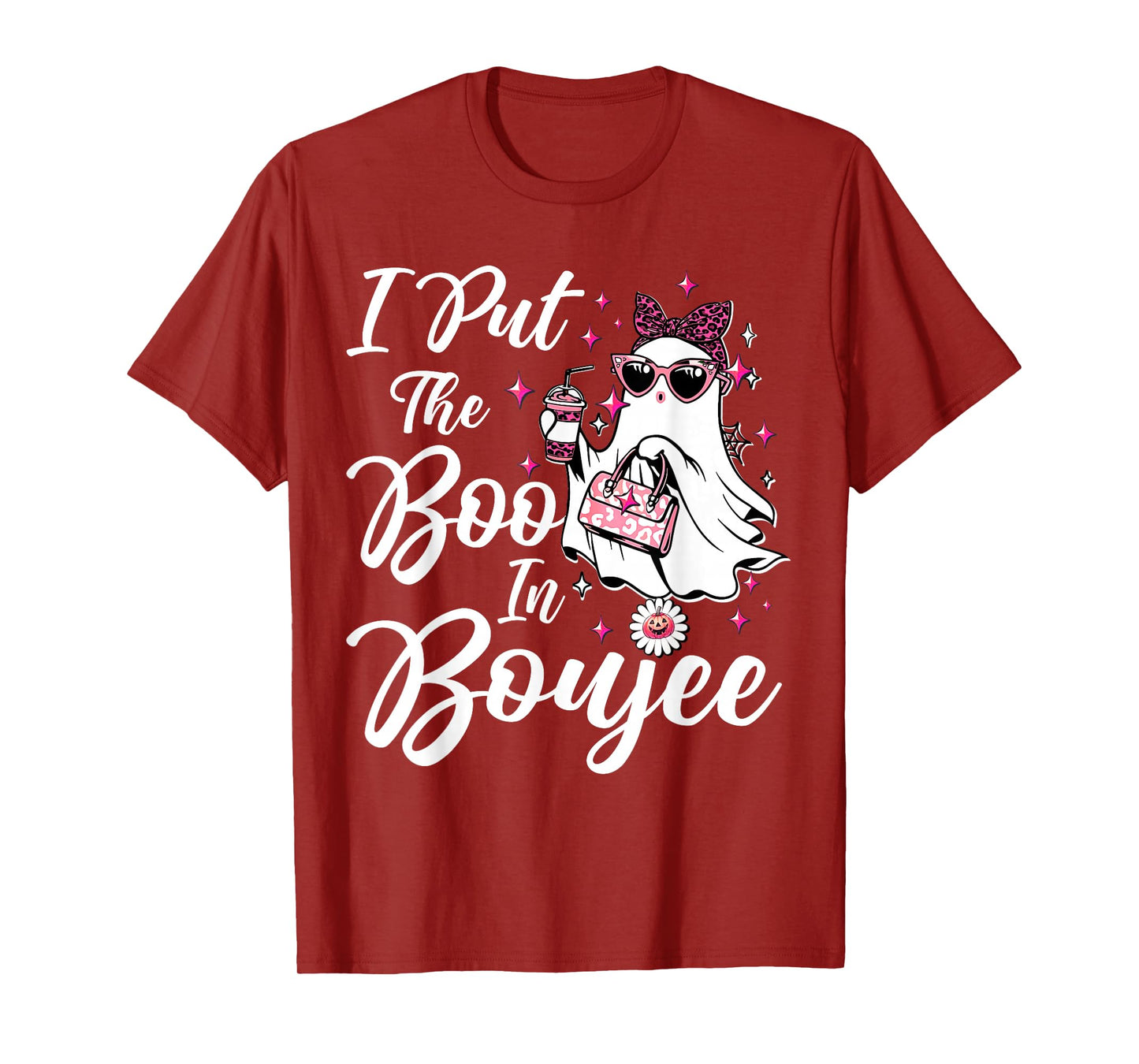 I Put The Boo in Boujee Ghost Funny Pink Leopard Halloween T-Shirt