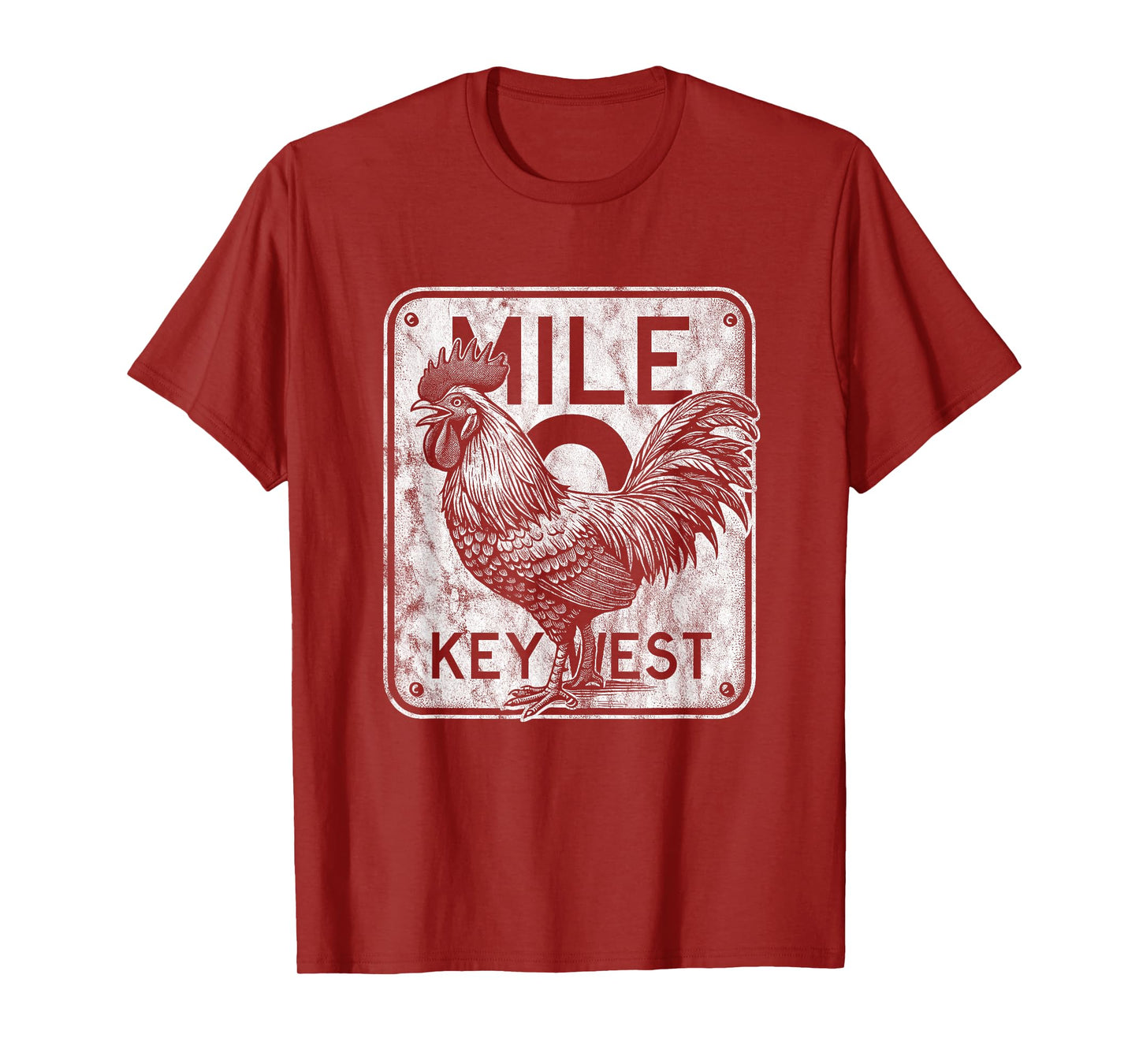 Key West Florida Chicken Retro Mile 0 Rooster Distressed T-Shirt