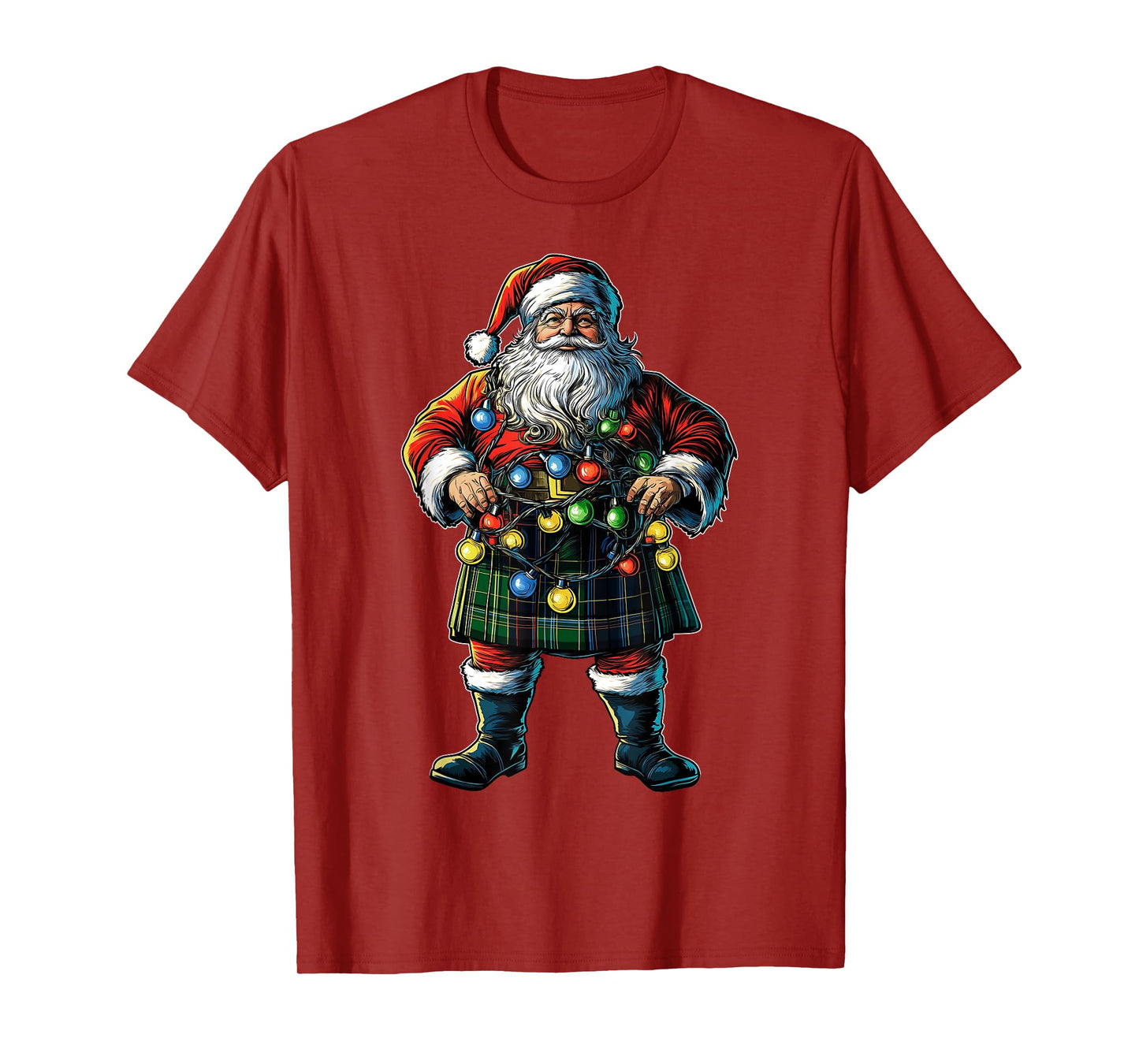 Santa Claus Scottish Kilt Scotland Christmas Hat Xmas T-Shirt