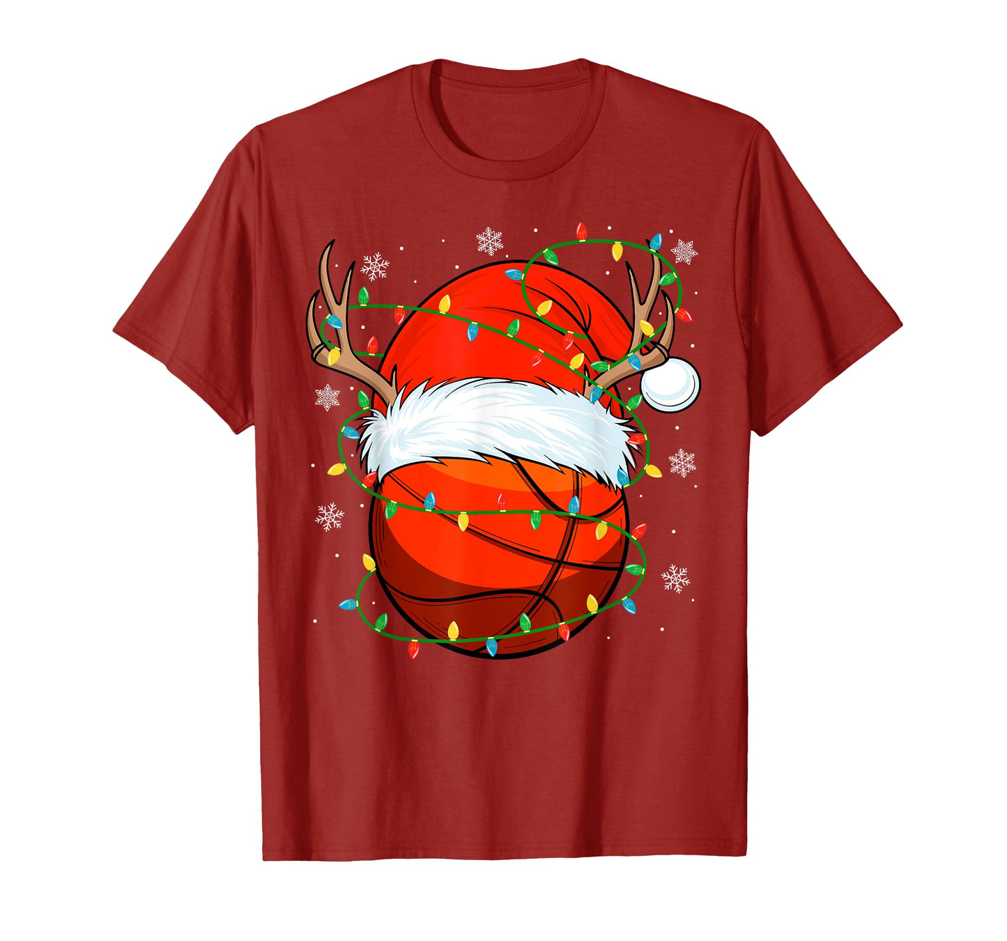 Santa Basketball Ball Xmas Lights Christmas Basketball T-Shirt