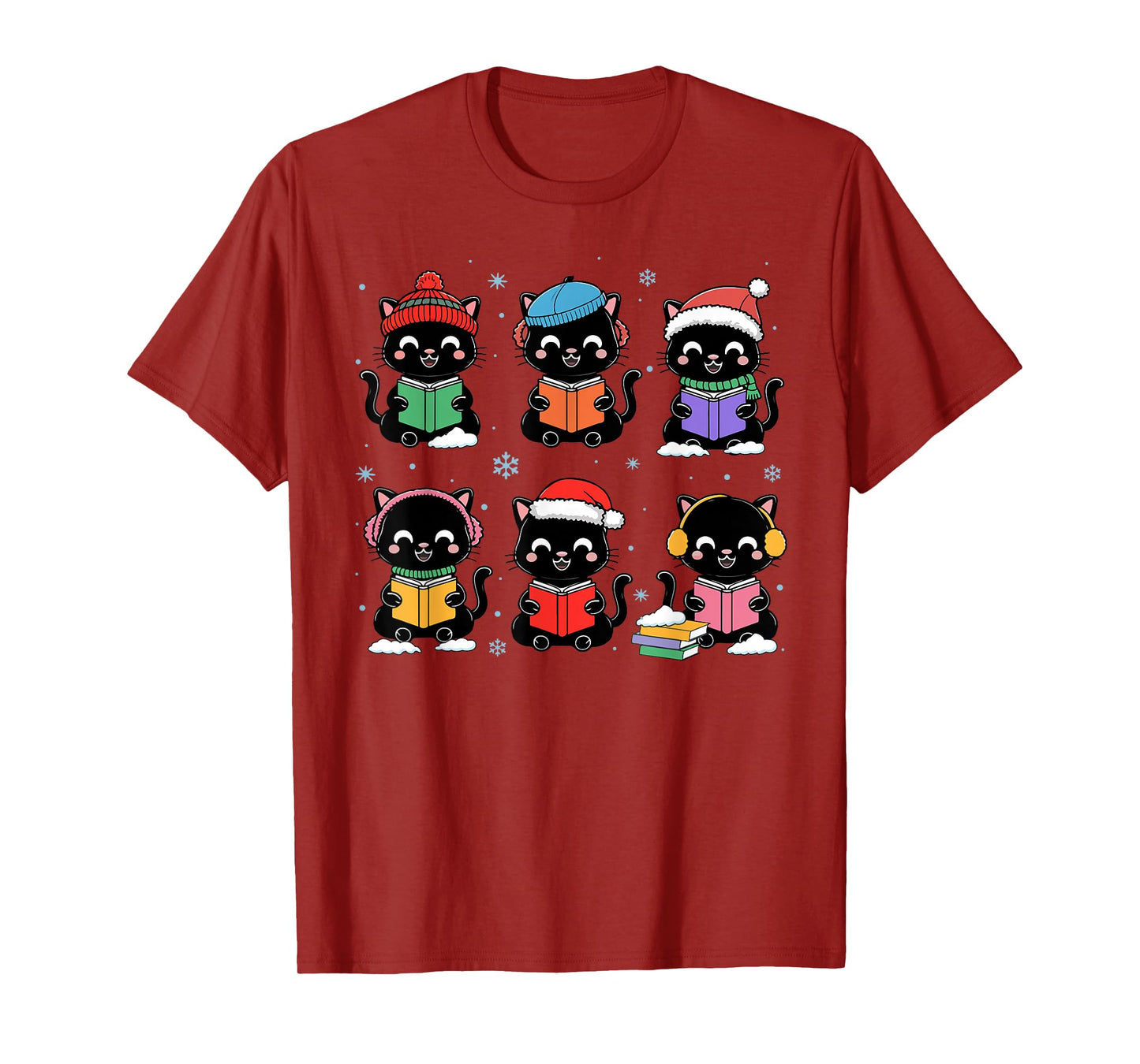 Black Cat Reading Book Christmas for Bookworm Cat Lover Xmas T-Shirt