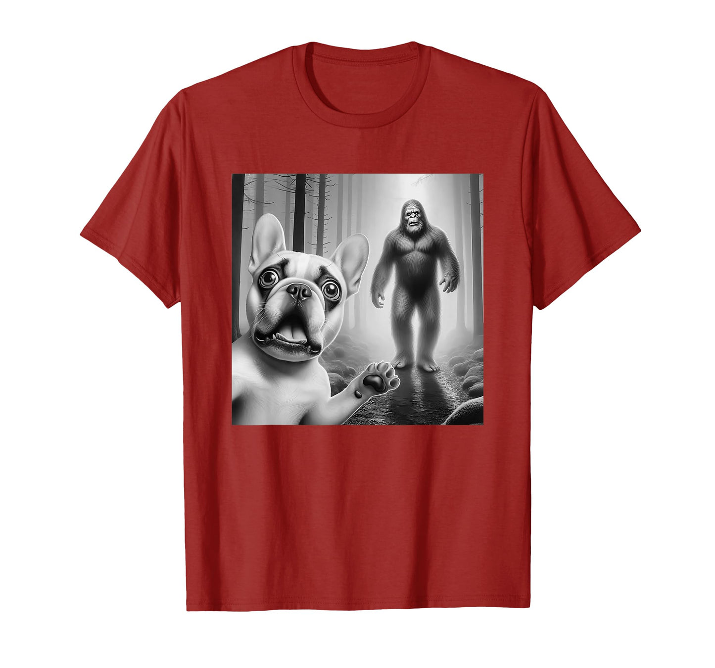Funny French bulldog Selfie with bigfoot sasquatch T-Shirt for Men Women Kids