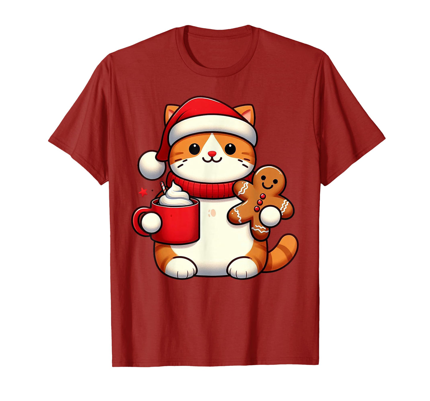 Cat Santa Hat Christmas Holiday Xmas Coffee Gingerbread T-Shirt for Men Women