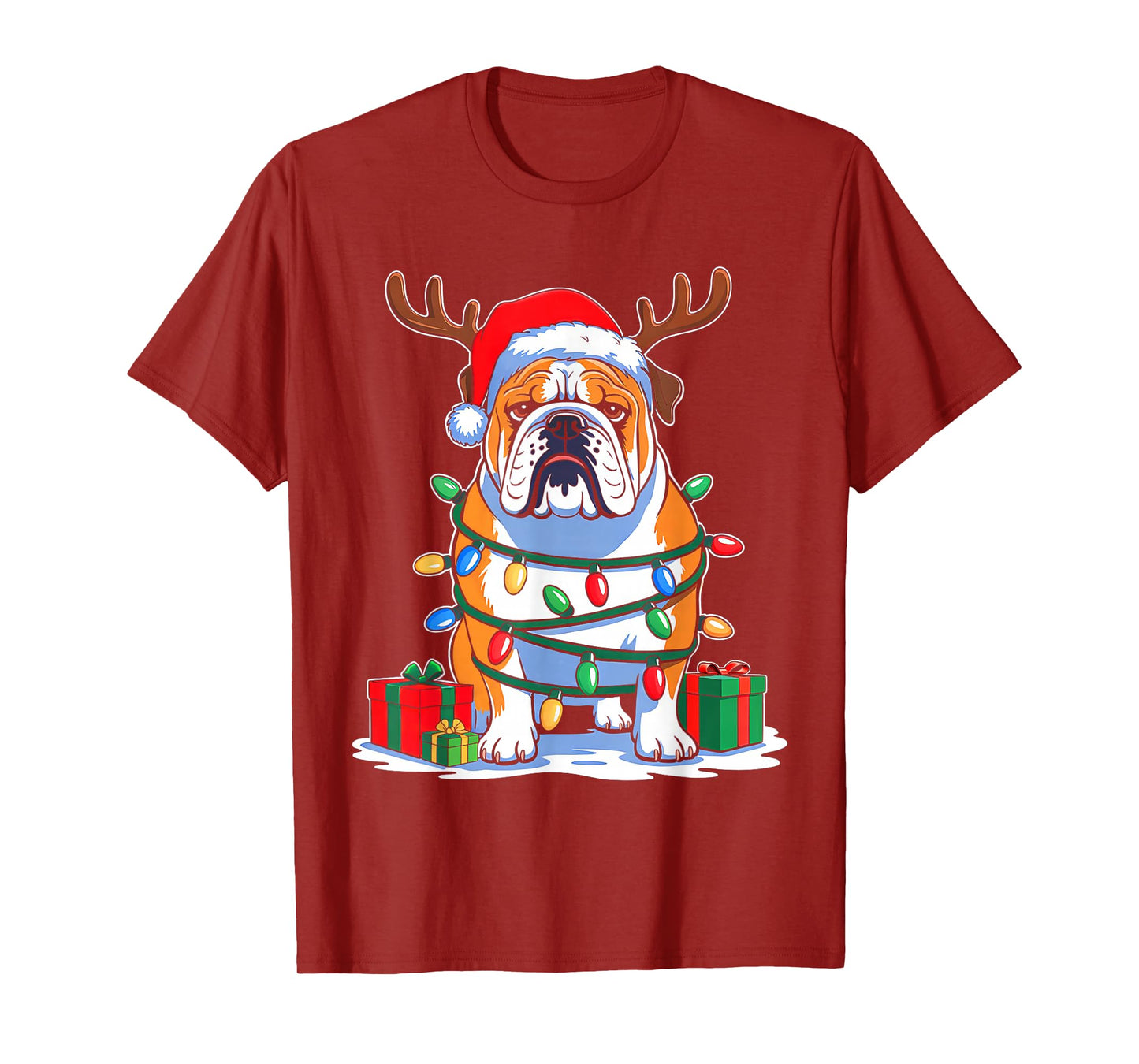 English Bulldog Dog Tree Christmas Lights Funny Xmas Pajamas T-Shirt