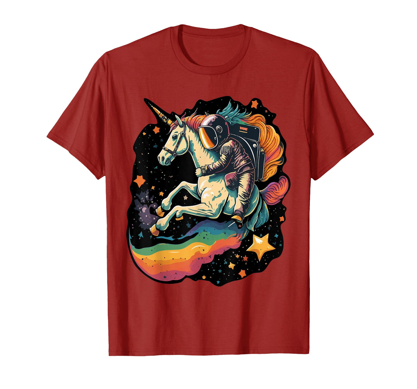 Cool Astronaut Spaceman Riding A Rainbow Unicorn In Space T-Shirt