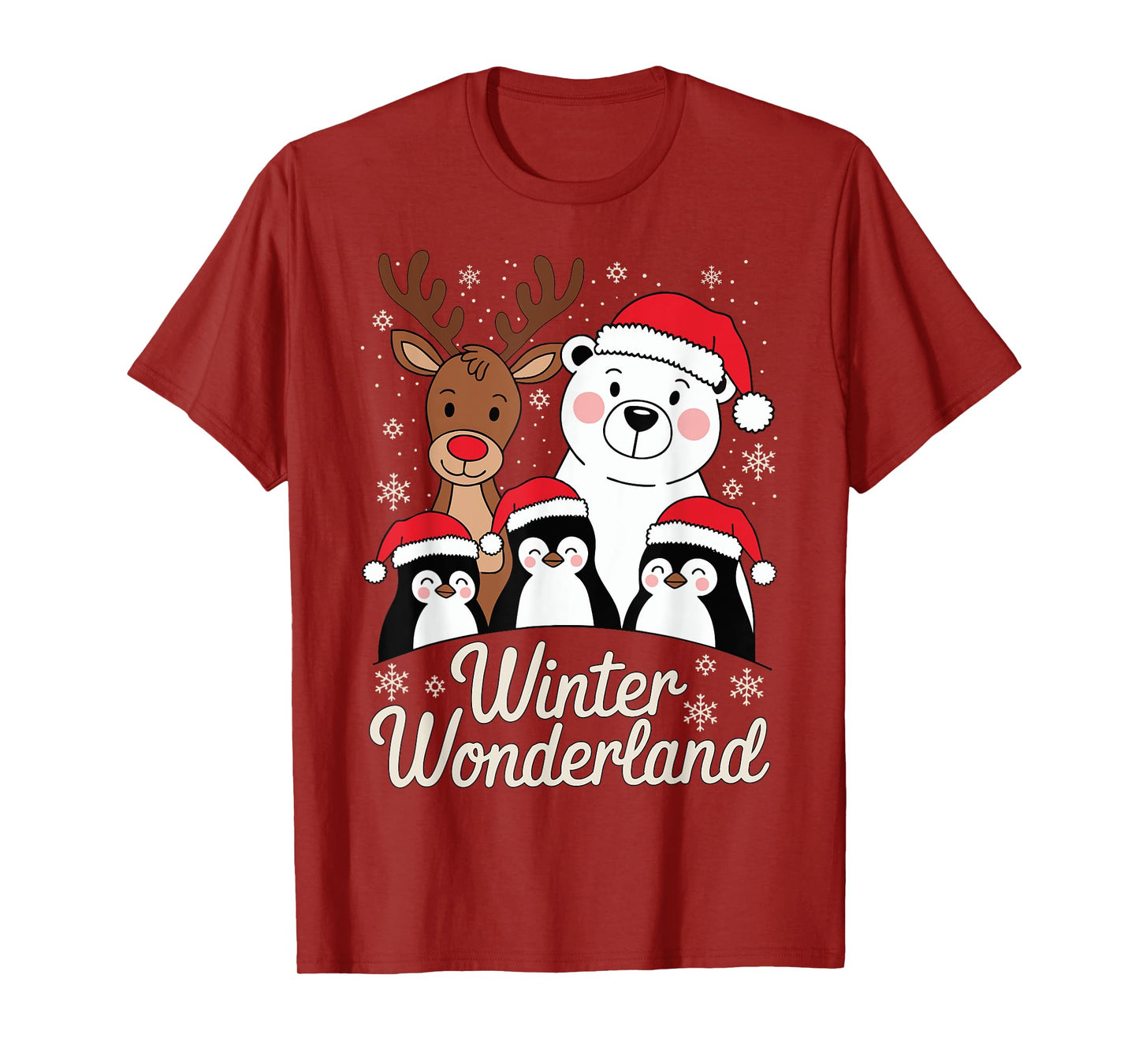 Winter Wonderland Reindeer Polar Bear Penguin Xmas Art T-Shirt