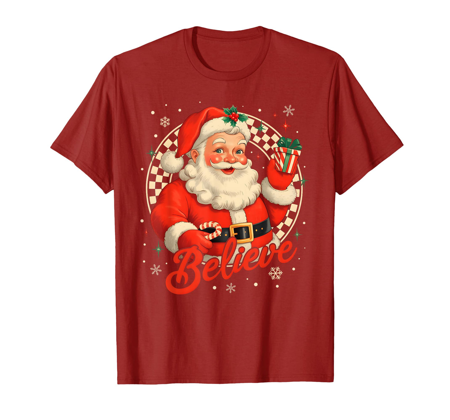 Vintage Santa Claus Believe Christmas Men Women Boys Girls T-Shirt