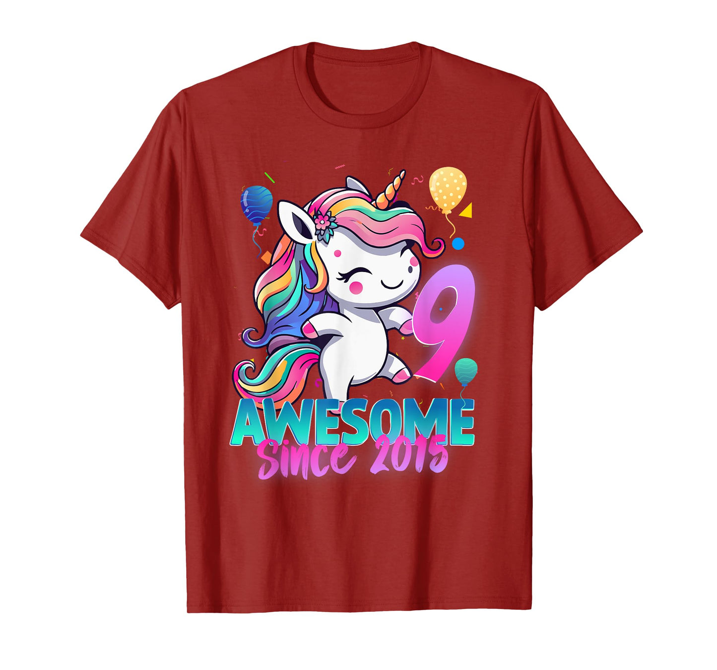 9th Birthday Girl Awesome Since 2015 9 Years Old Unicorn T-Shirt