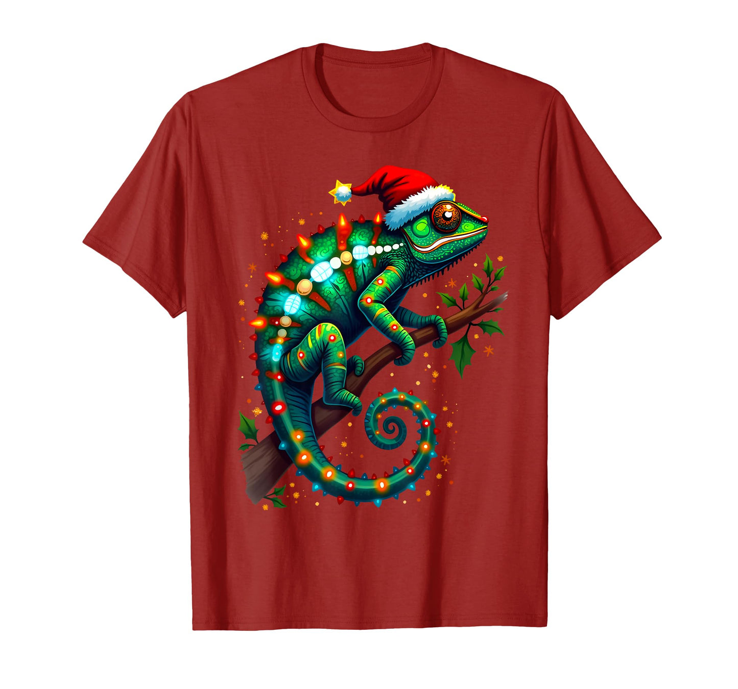 Chameleon Santa Hat Lights Christmas Cute Xmas Pajama T-Shirt