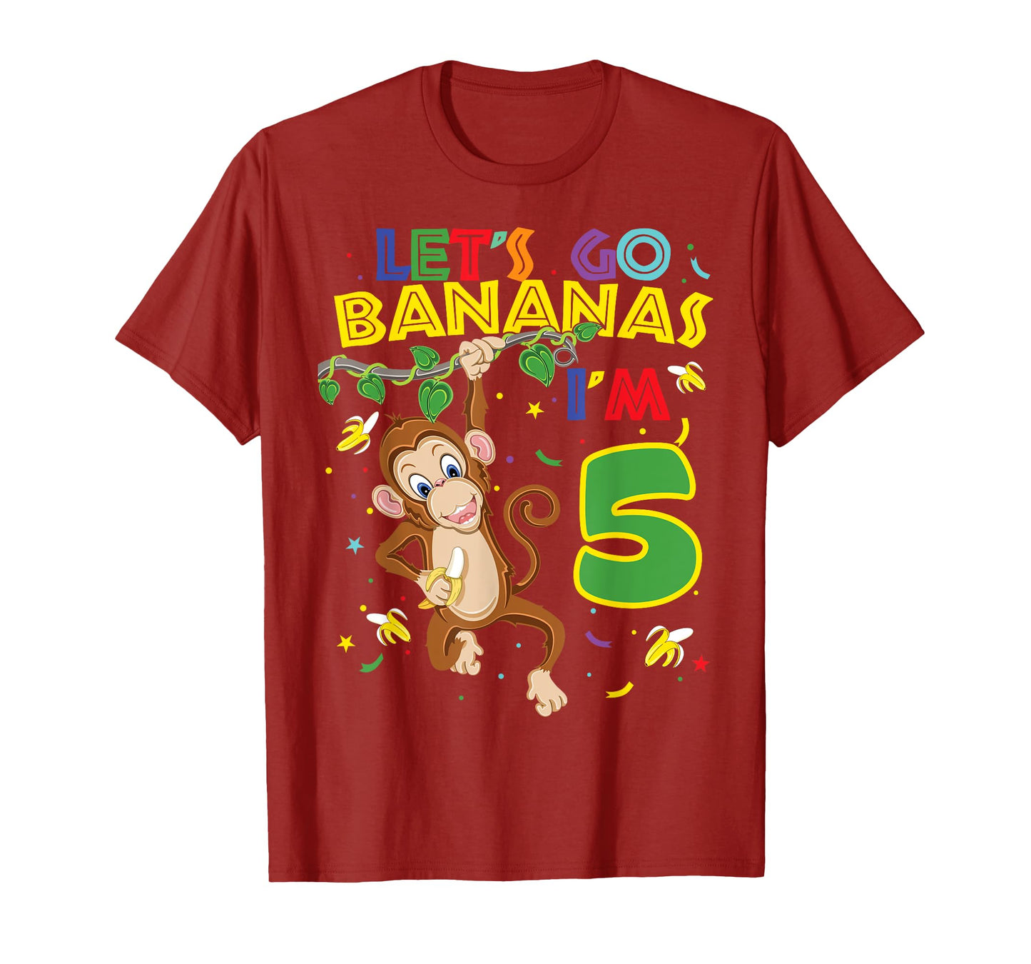 Kids Monkey 5th Birthday Zoo Let's Go Bananas I'm 5 T-Shirt