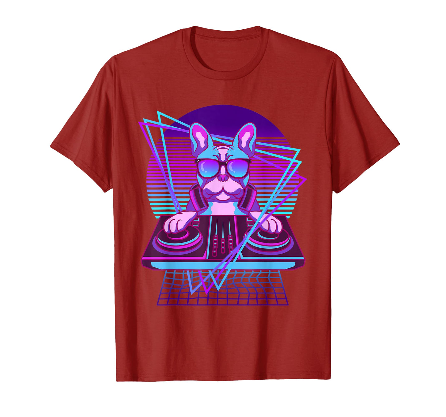 Vaporwave Bulldog DJ Turntable Sunglass French Bulldog Men Women T-Shirt