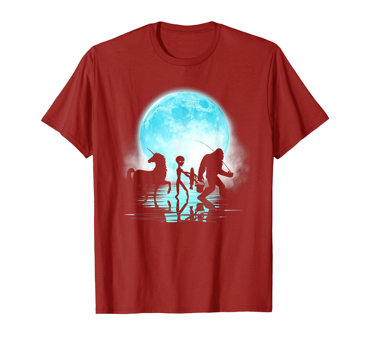 Funny Bigfoot Alien Unicorn Fishing T-Shirt