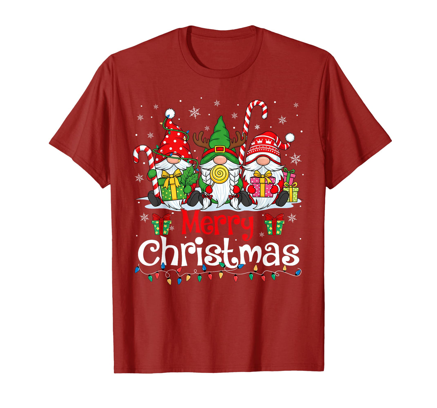 Cute Gnomes Merry Christmas Light Family Gnome Xmas Matching T-Shirt