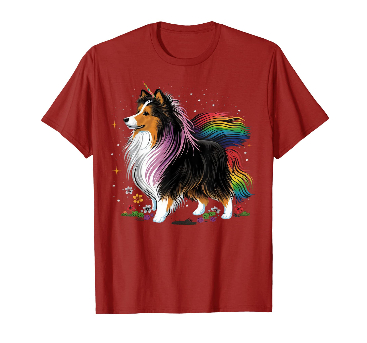 Sheltie Unicorn on Rainbow Unicorn Shetland Sheepdog Men Women Kids T-Shirt