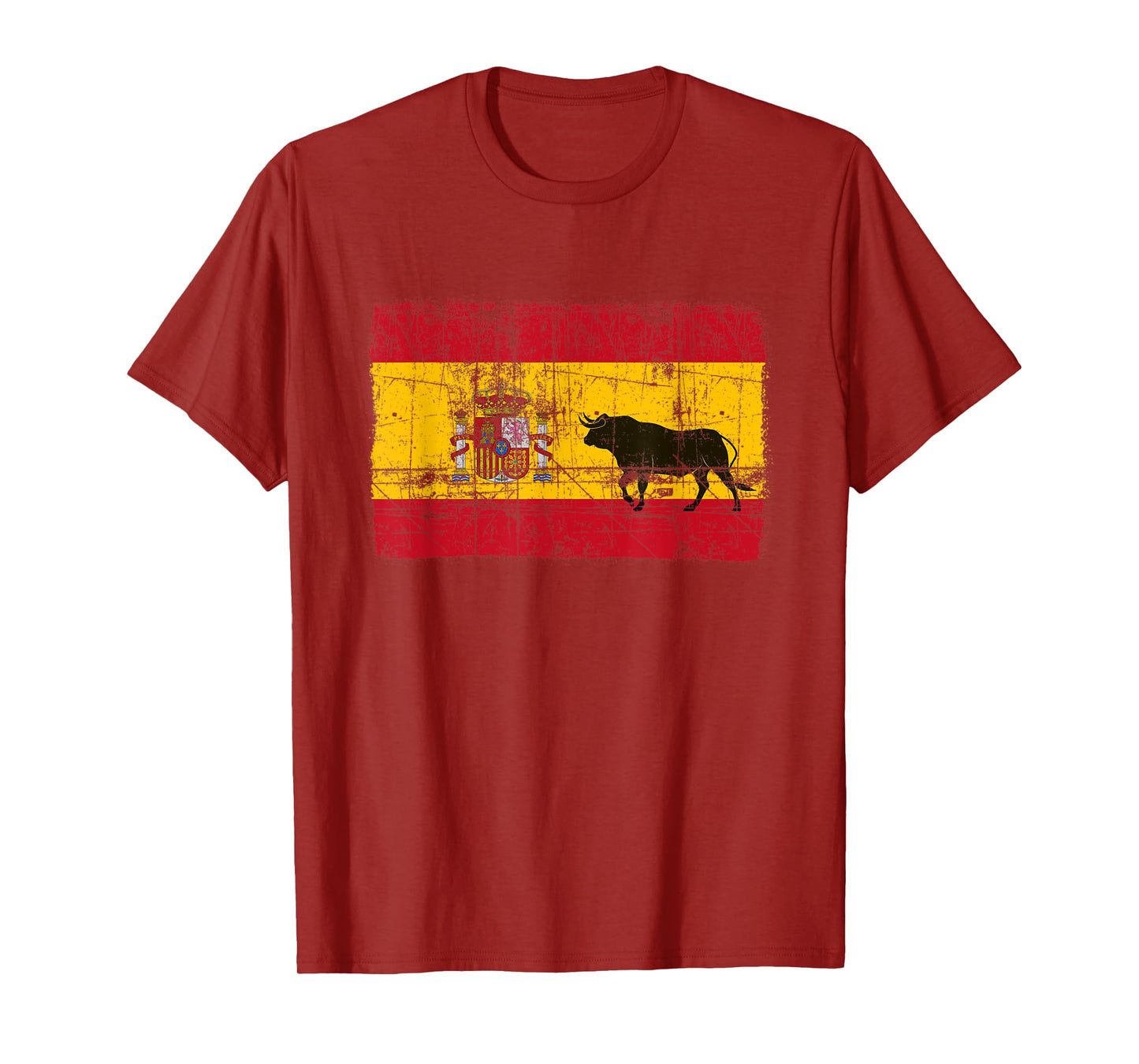 Spain Spanish Flag Bull El Matador Distressed Graphic Black T-Shirt