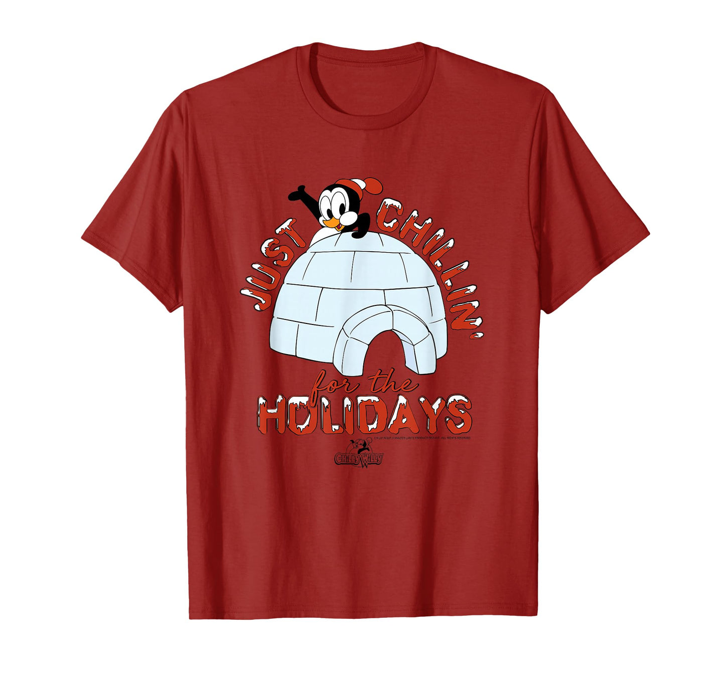 Chilly Willy T-Shirt - Unisex, Blue, Short Sleeve, Size Small, Casual, Cartoon Graphic, Holiday Theme
