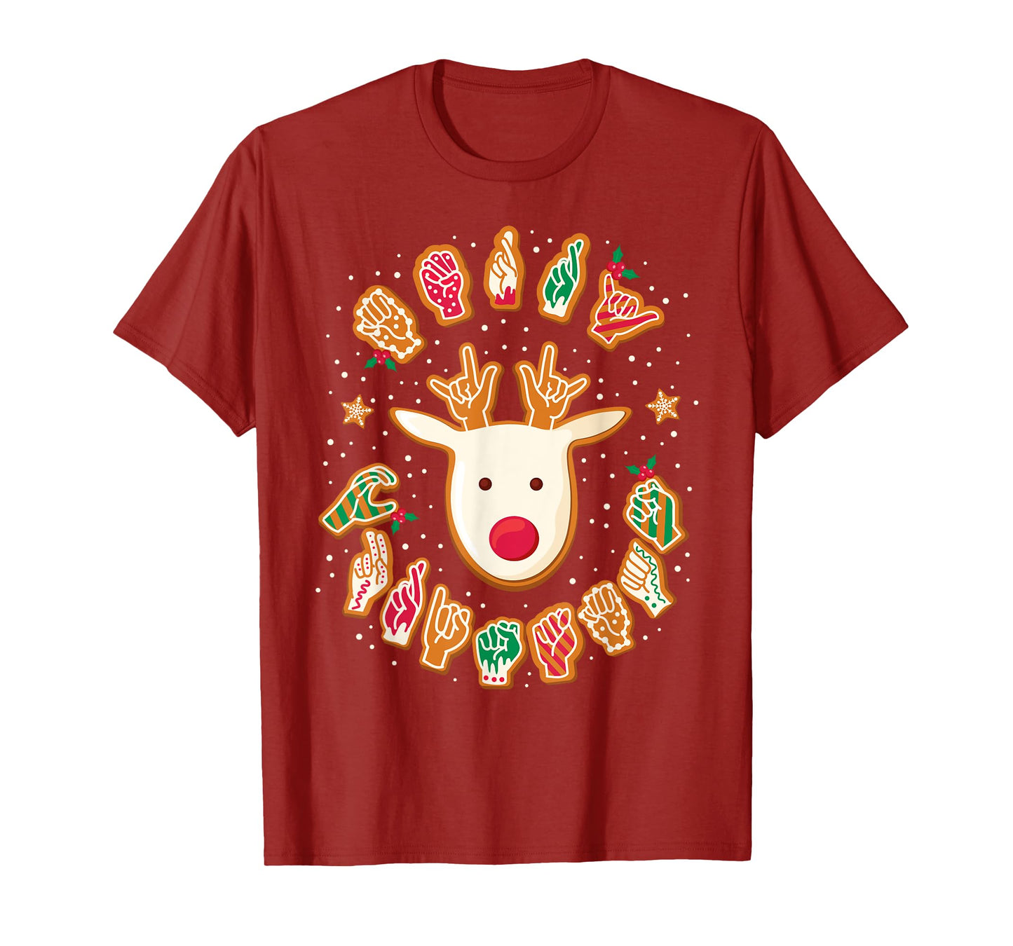 Gingerbread ASL Deaf Signing ASL Christmas T-Shirt - Unisex-Adults, Unisex-Kids - Black - Small - Short Sleeve - Modern Festive Casual - Reindeer, Gingerbread Hands - Christmas