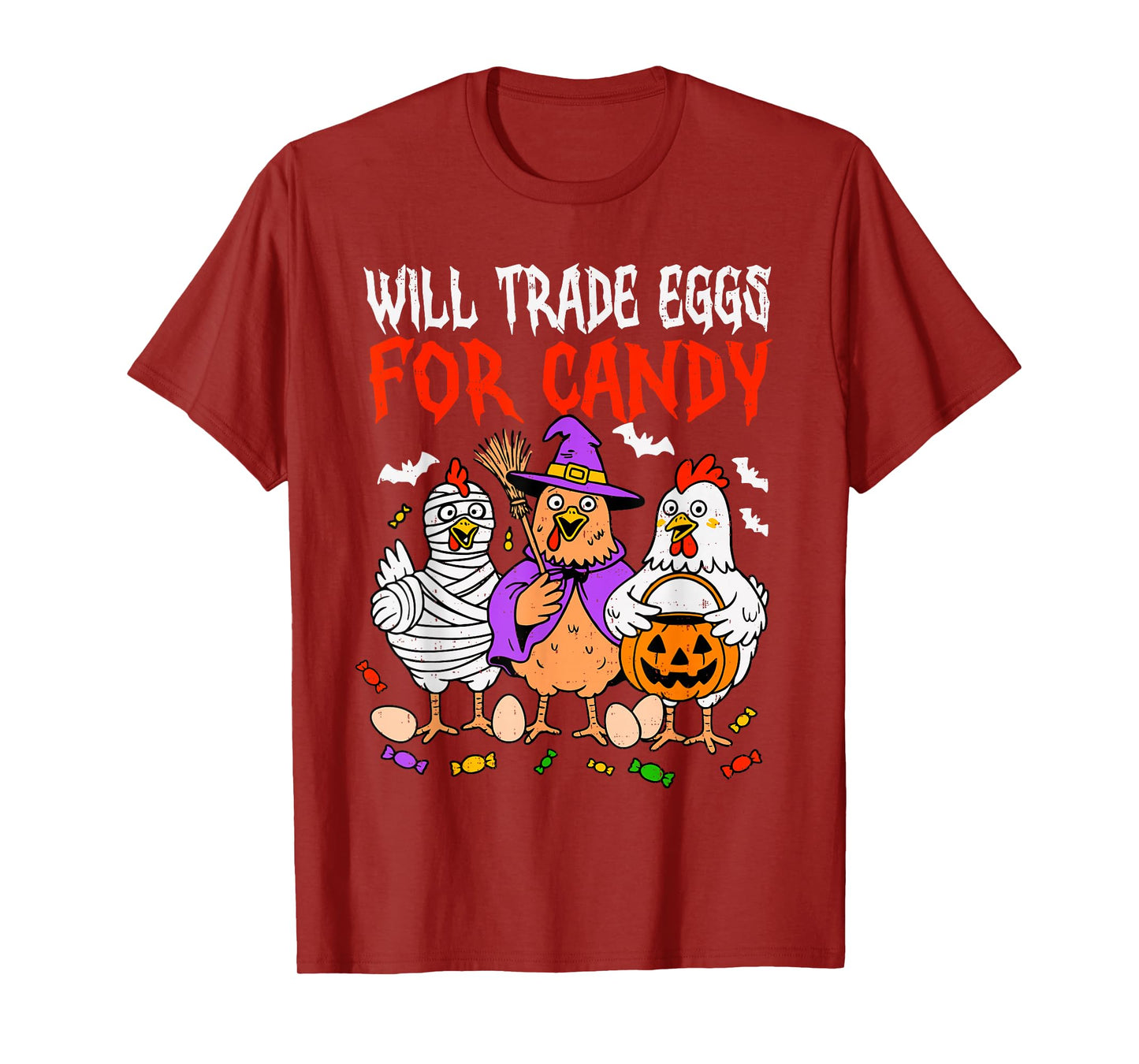 Trade Eggs for Candy Spooky Chicken Halloween Farm Farmer T-Shirt