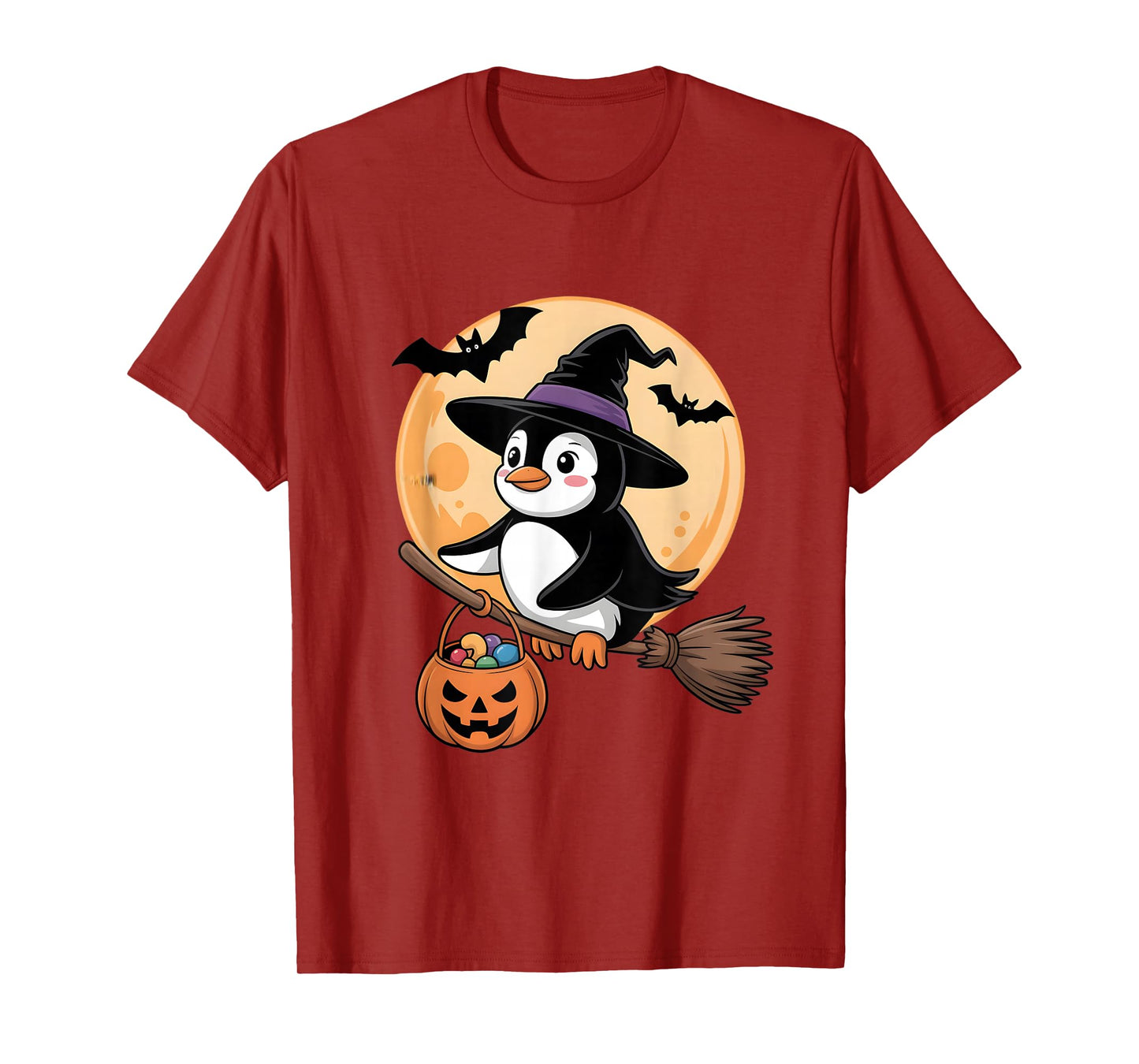 Penguin Witch Hat Pumpkin Halloween Costume Men Women Kids T-Shirt