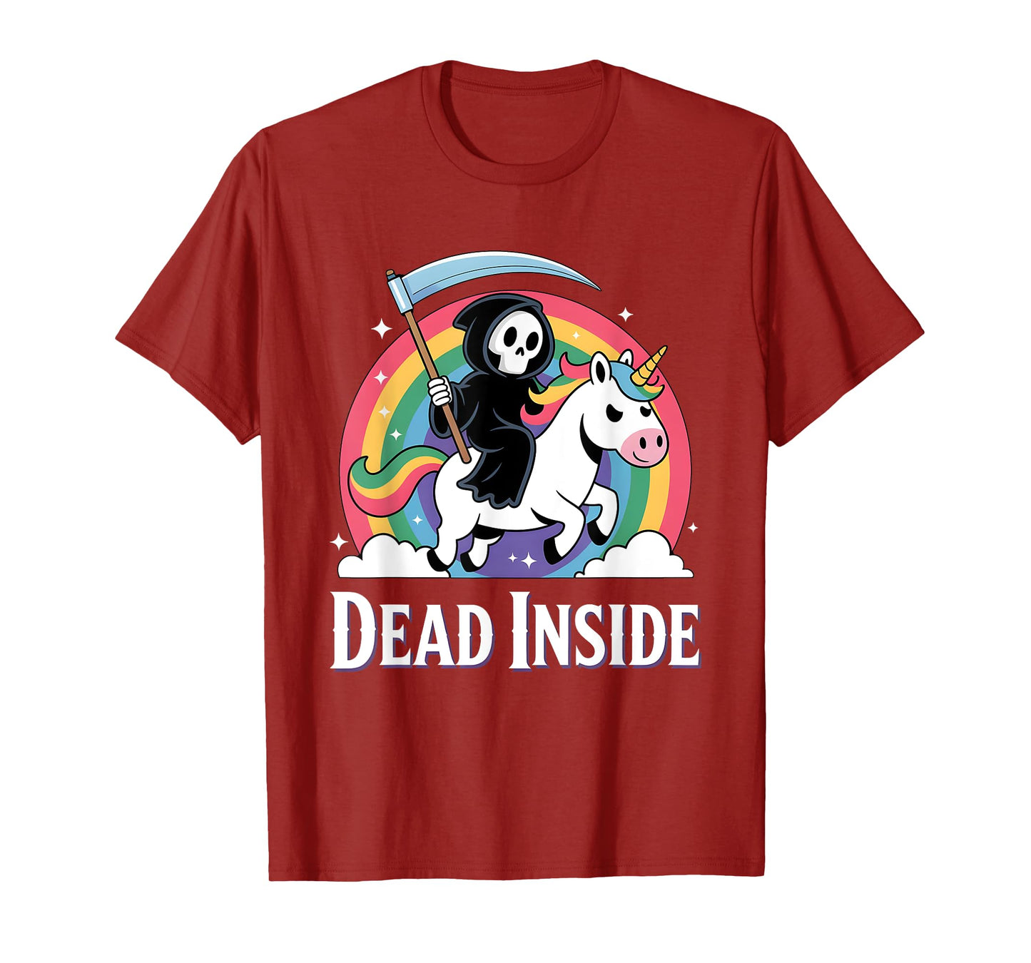 Cute Grim Reaper Rainbow Unicorn Dark Humor Dead Inside T-Shirt