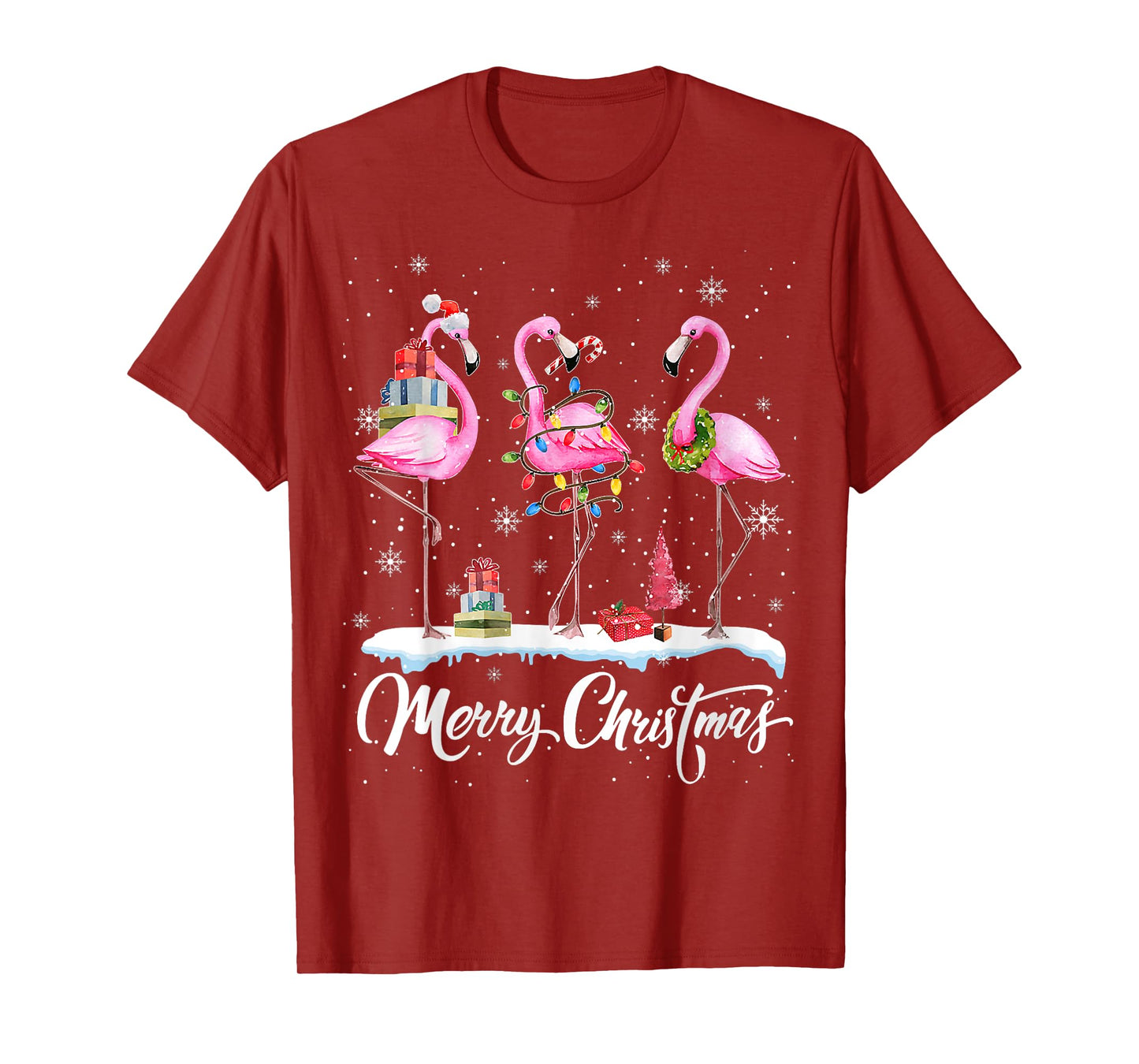 Merry Christmas Hat Santa Flamingo Light Christmas In July T-Shirt