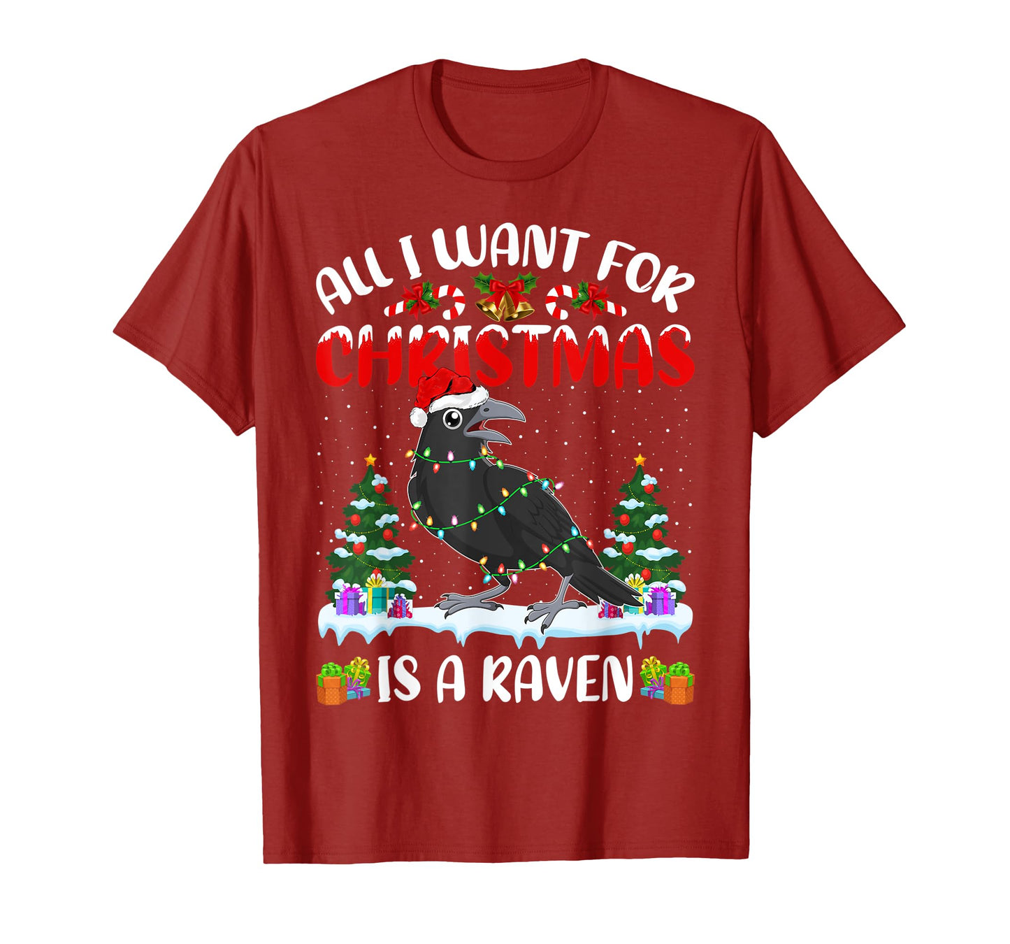 Funny Santa Hat All I Want For Christmas Is A Raven T-Shirt