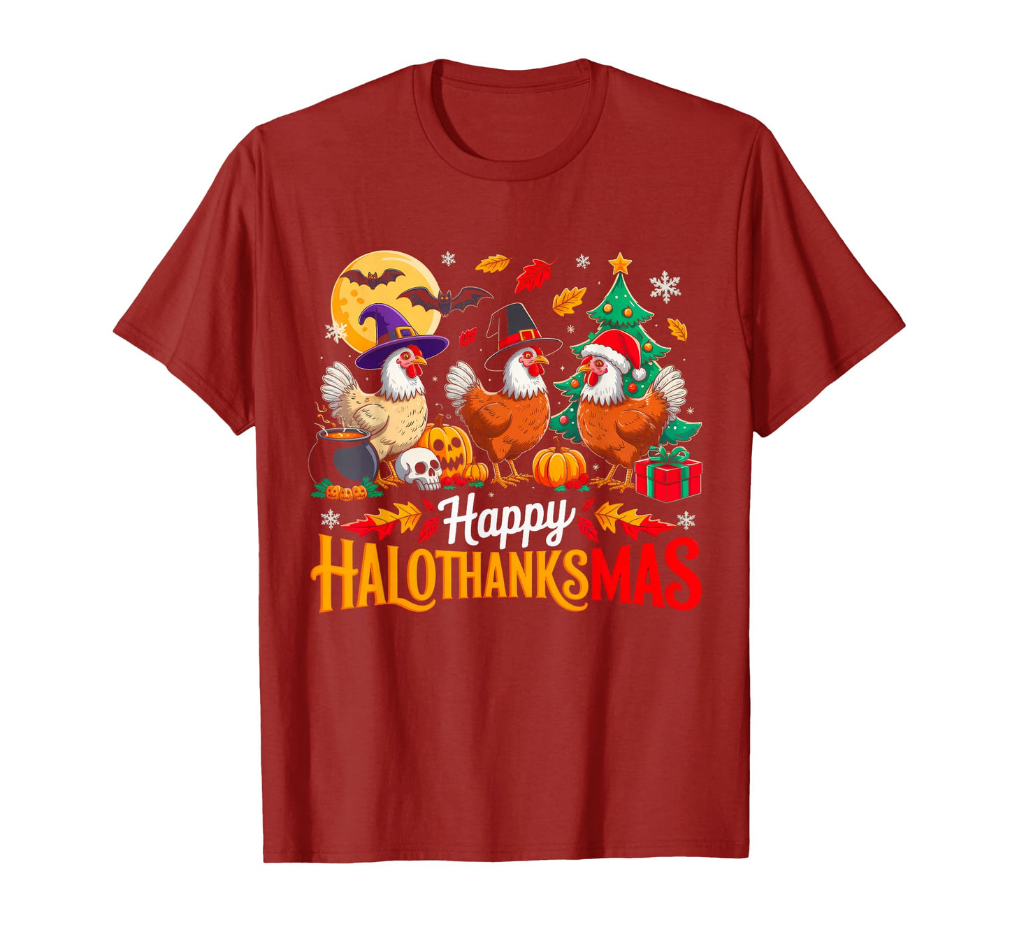 Happy HalloThanksMas Funny Chicken Animal Lovers Farmer T-Shirt