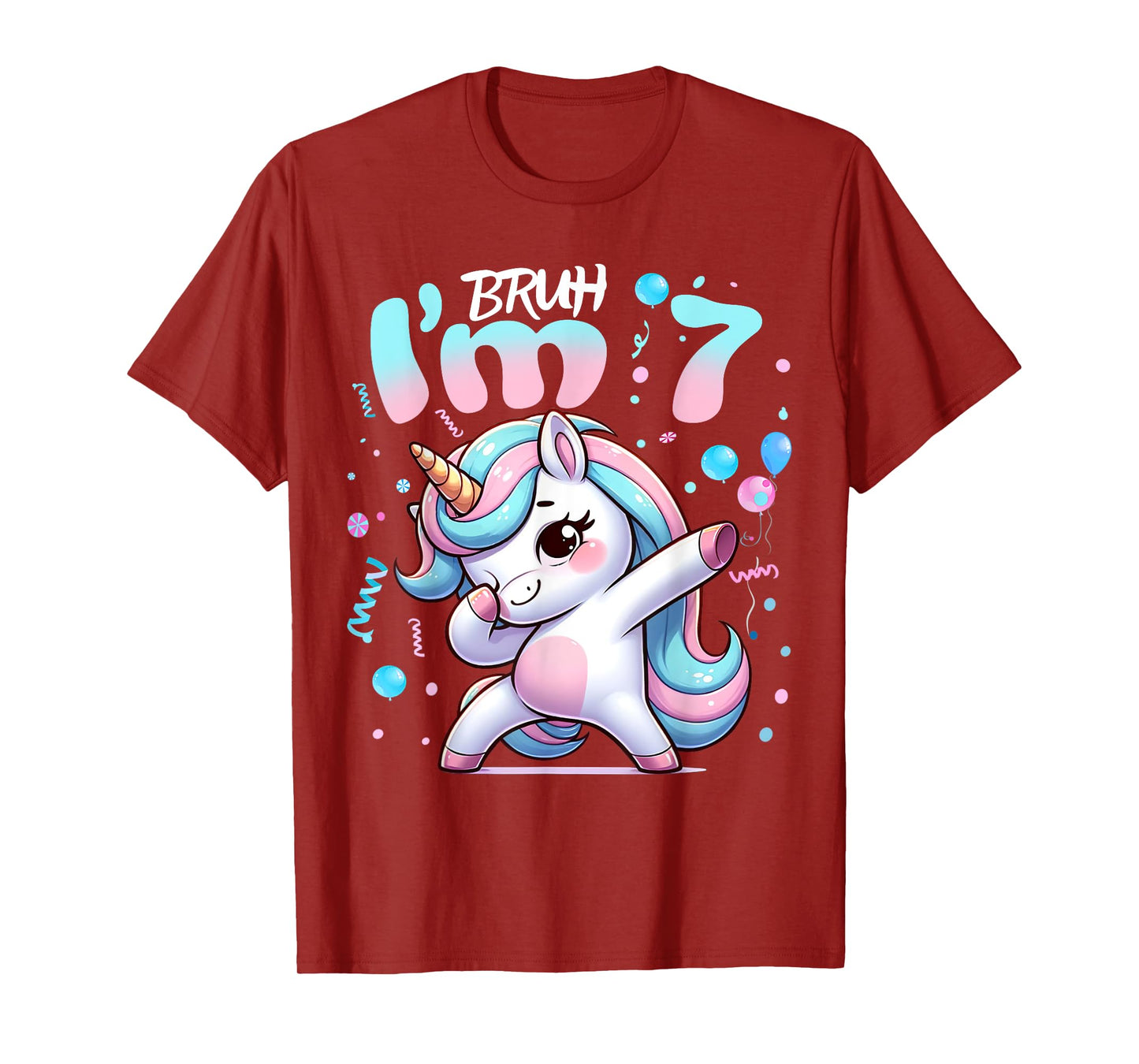 7th Birthday Girl Dabbing Unicorn Bruh I'm 7 Years Old Girls T-Shirt