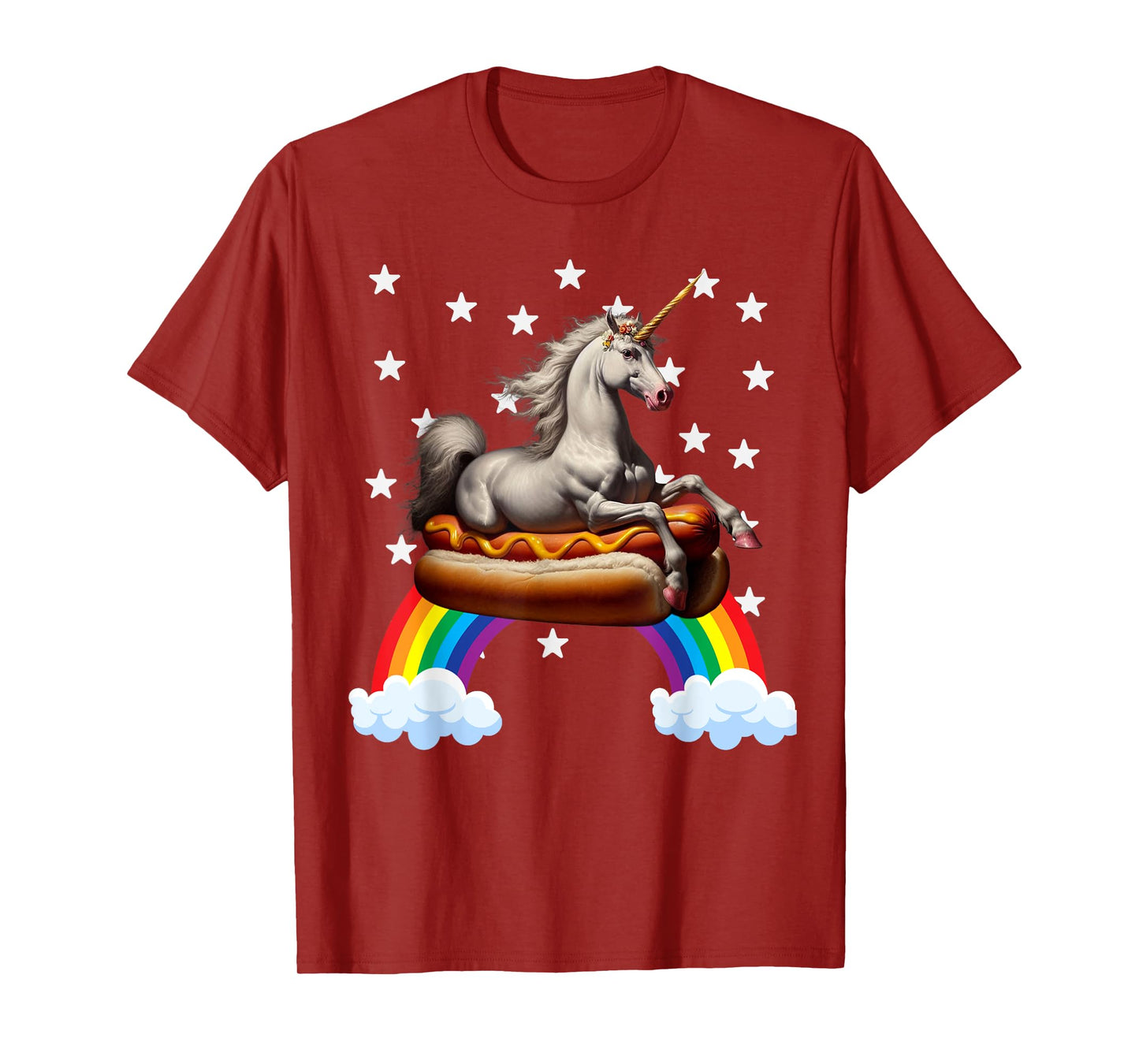 Unicorn Riding Hot Dog Boys Girls Women Kids Teen Mother Mom T-Shirt