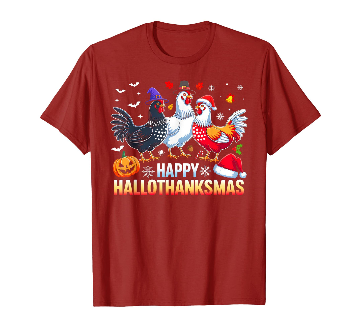 Chicken Happy HalloThanksmas Funny Halloween Thanksgiving T-Shirt