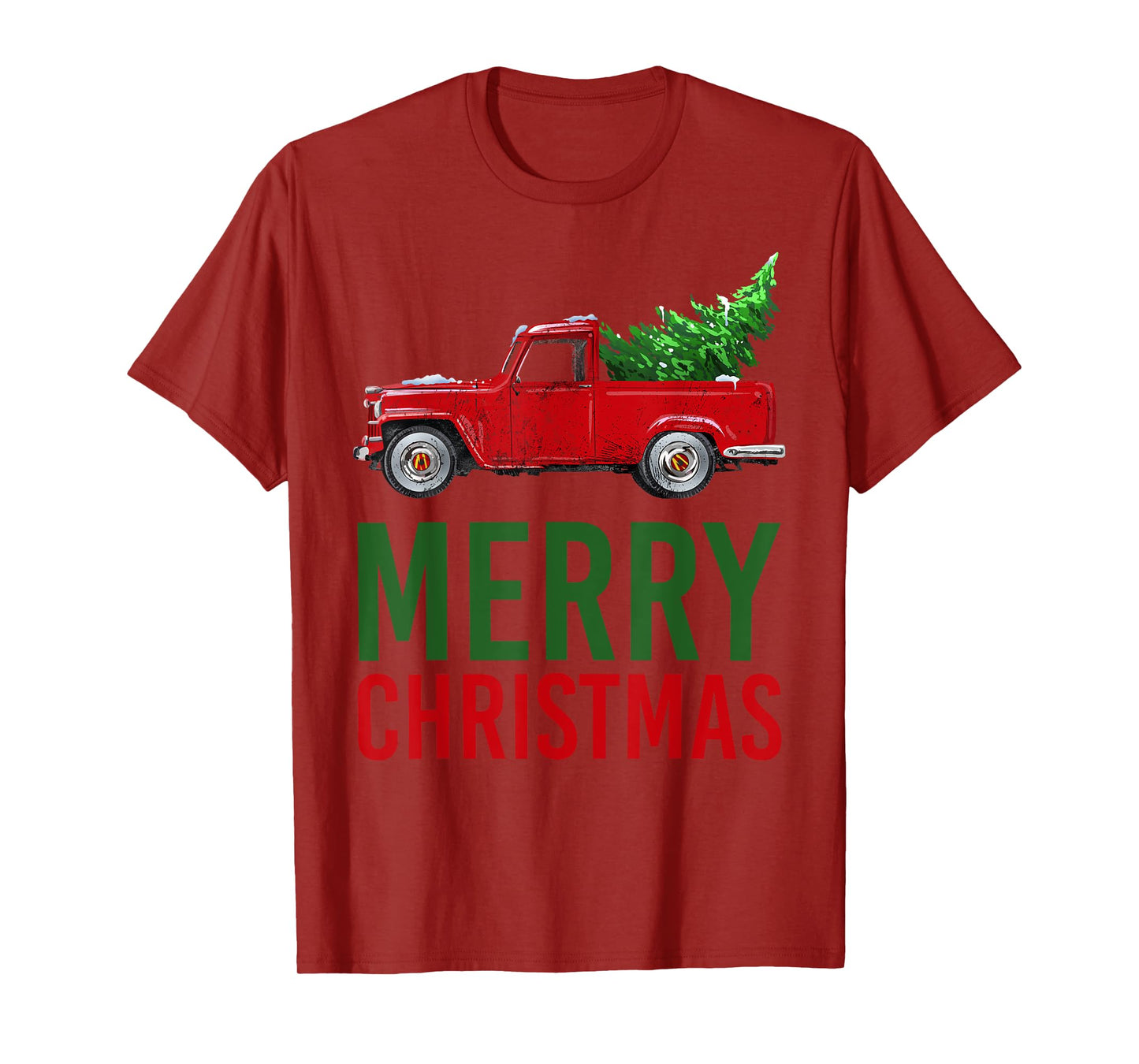 Red Vintage Wagon Tree Vacation Gift Red Truck Christmas T-Shirt