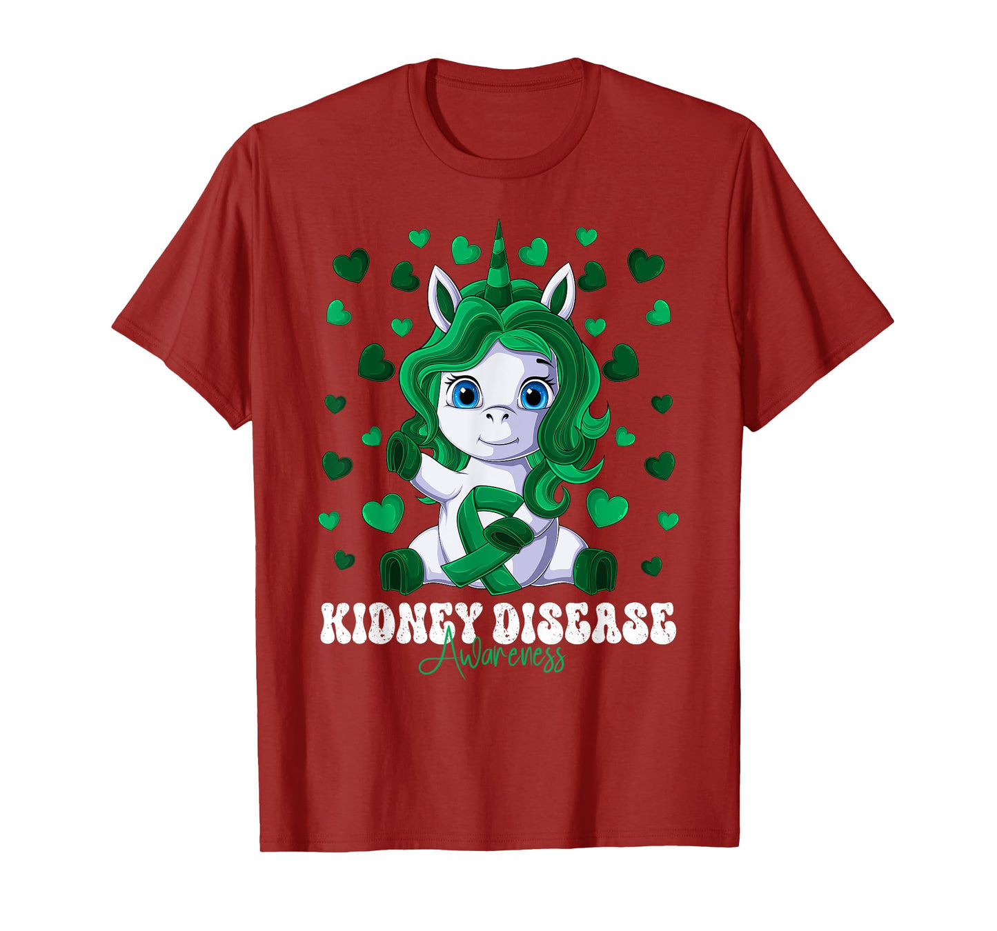 Kidney Disease Awareness Month Green Ribbon Unicorn T-Shirt