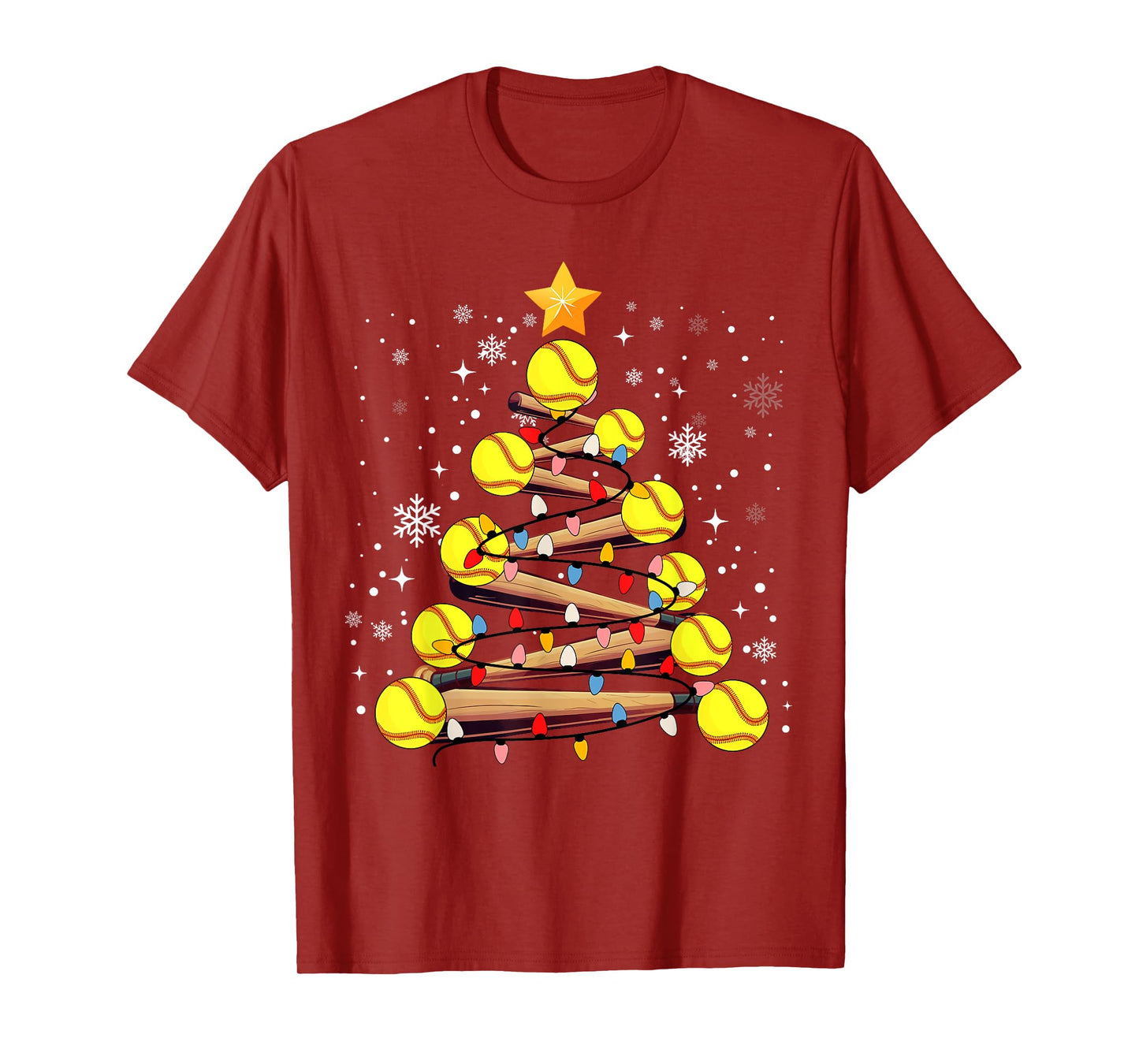 Softball Christmas Tree Light Xmas Softball Girls Kids T-Shirt