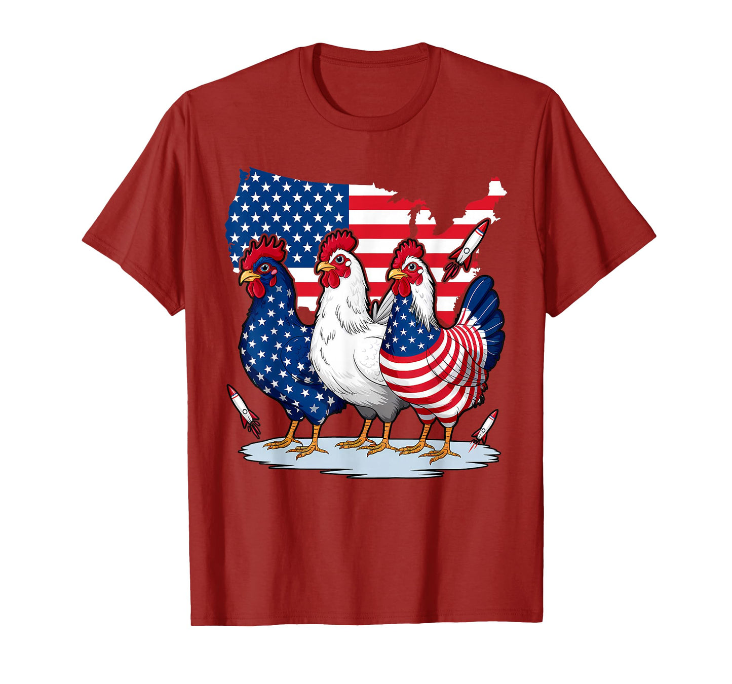 Chicken Red White Blue Patriotic Rooster 4th of July Men Boy T-Shirt