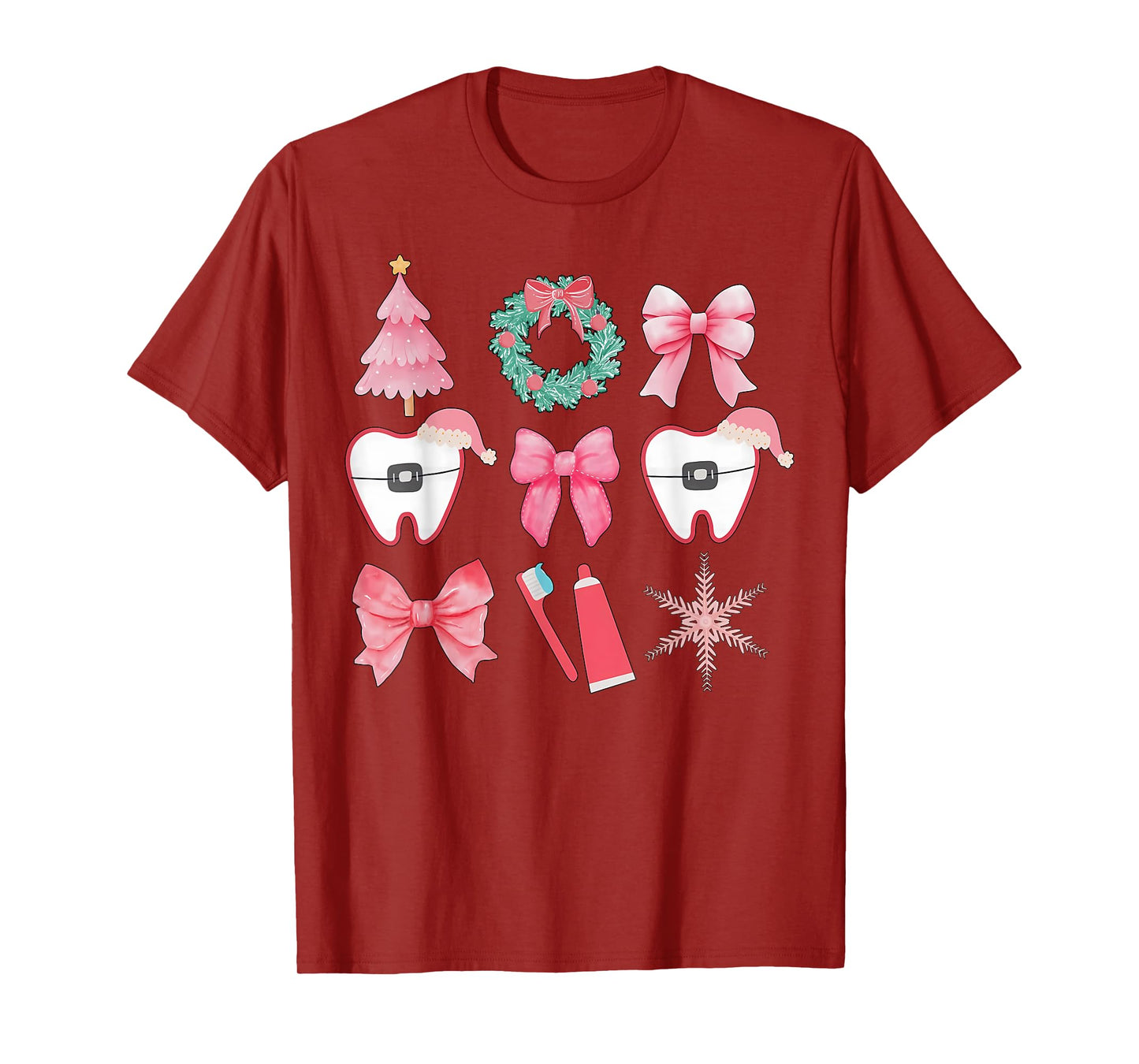 Christmas Coquette Bow Orthodontic Dental Dental Crew T-Shirt