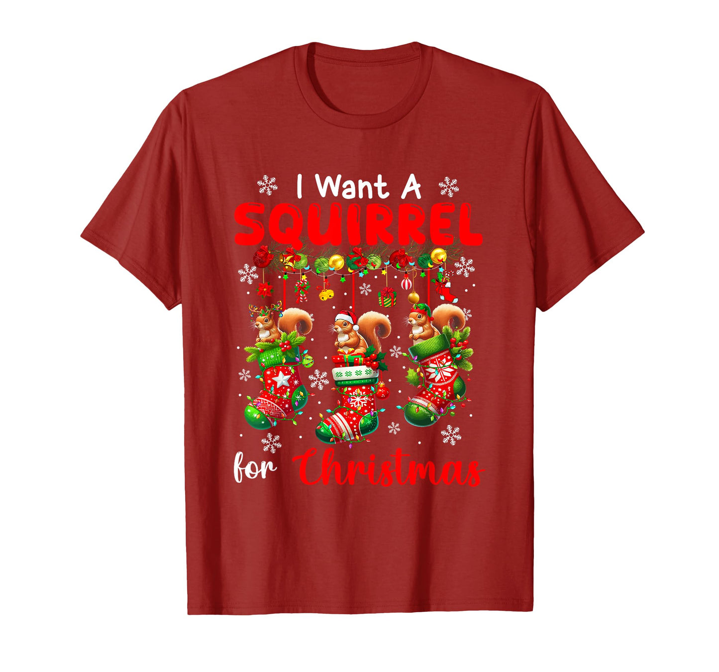 I Want A Squirrel For Christmas Three Santa Rodents In Socks T-Shirt