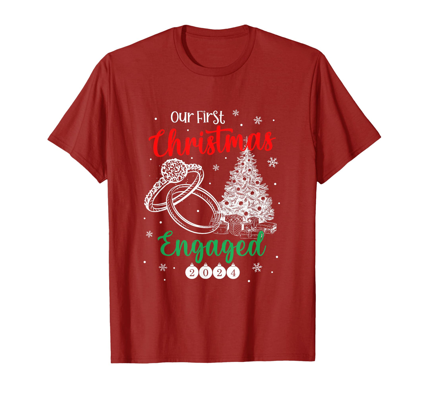 1st Christmas Engaged 2024 Matching Couples Mr and Mrs Xmas T-Shirt