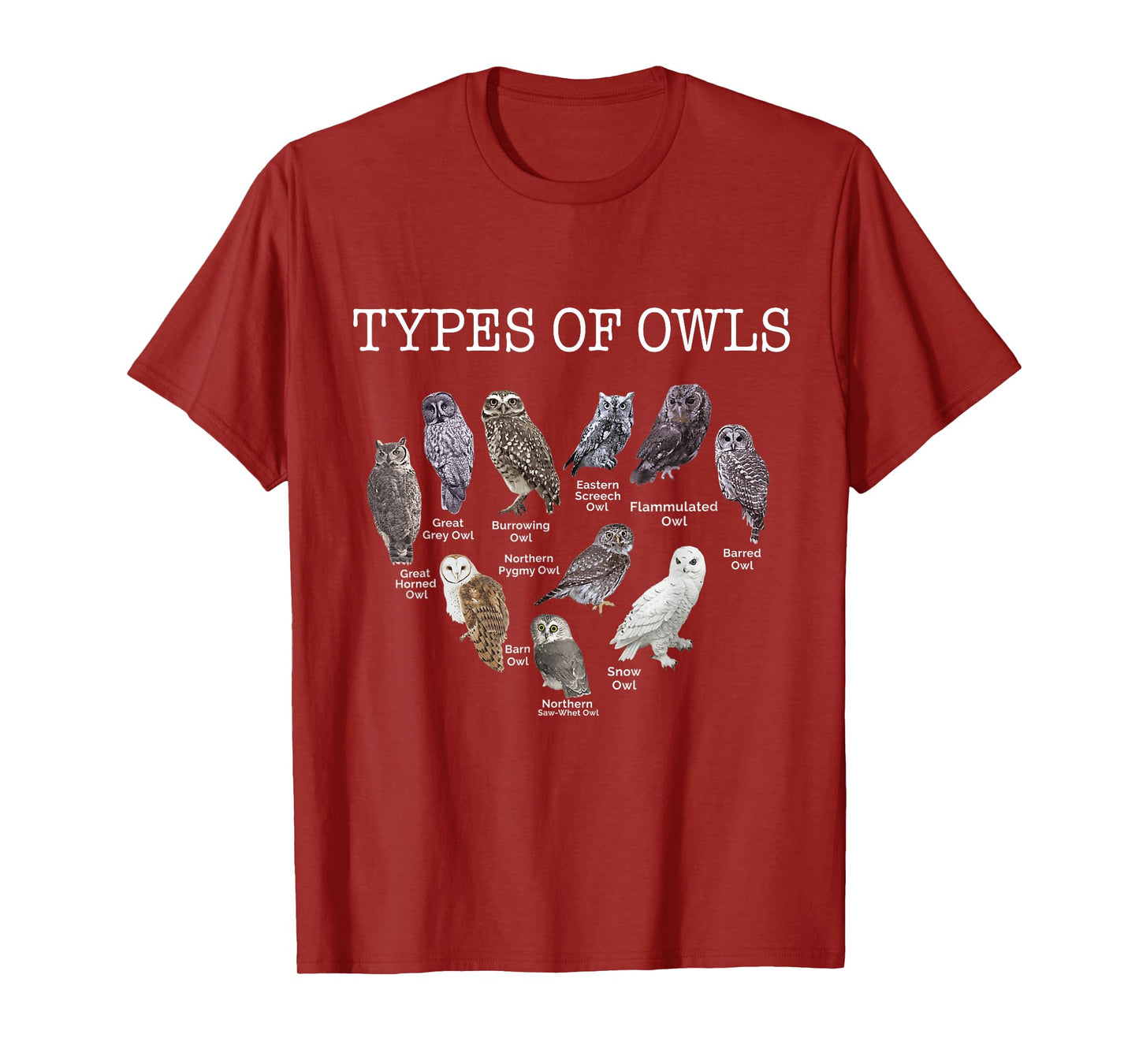 Types of Owls Educational Cute Owl Lover gift men women kids T-Shirt