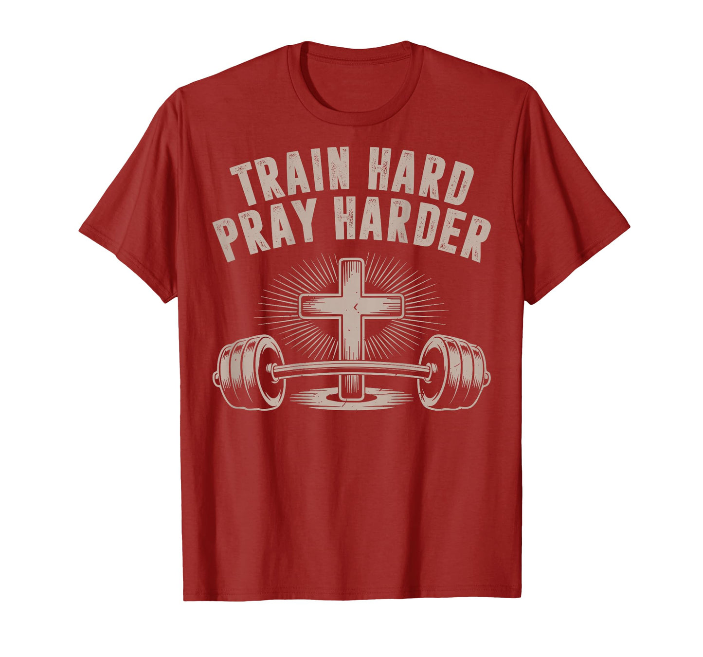 Men Train Hard Pray Harder Funny Christian Jesus Gym Workout T-Shirt