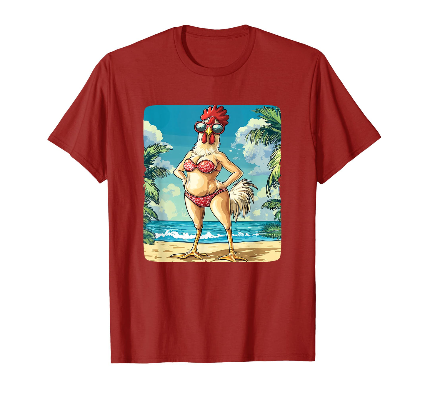 Funny Chicken Woman Costume in Bikini for Beach Lovers T-Shirt