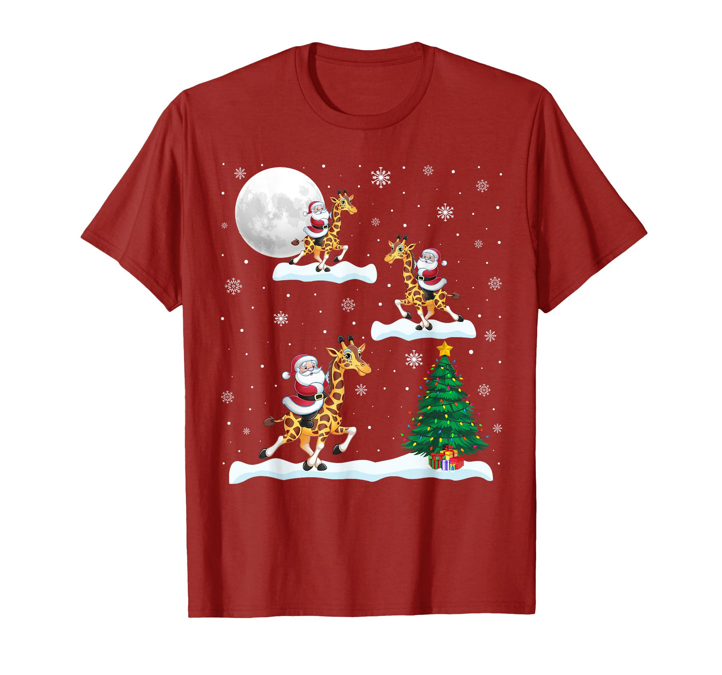 Funny Xmas Lighting Tree Santa Riding Giraffe Christmas T-Shirt